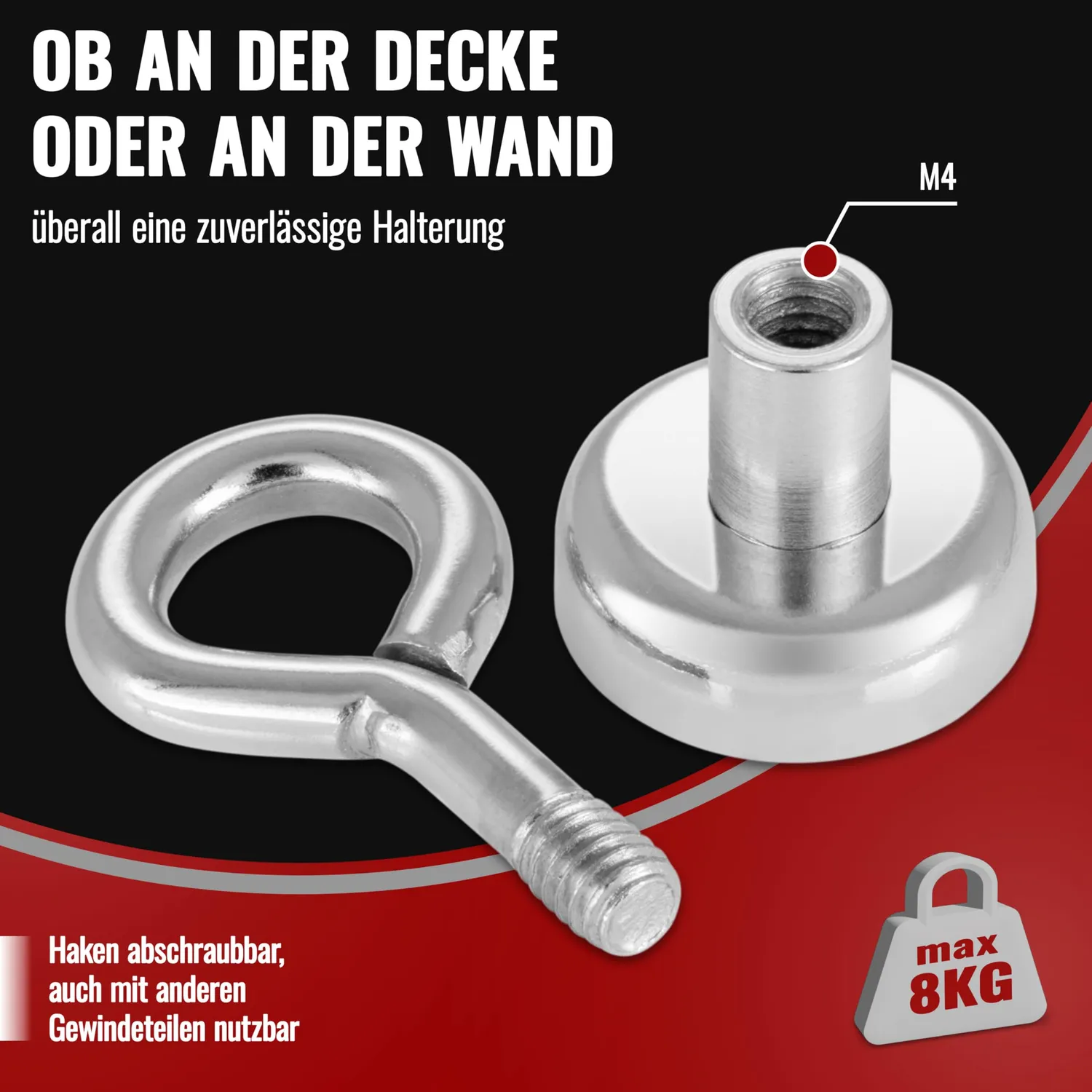 Poppstar Ösenmagnete Neodym 8 kg 20 Stück silbern