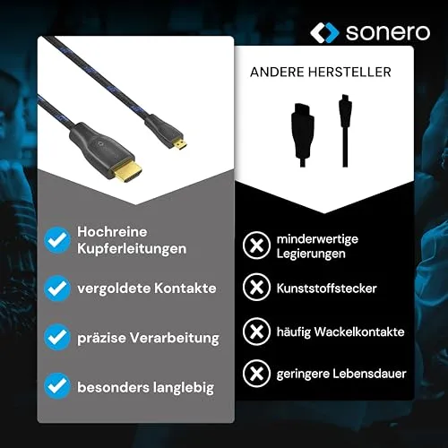 Sonero Micro HDMI auf HDMI Kabel 1m schwarz 4K