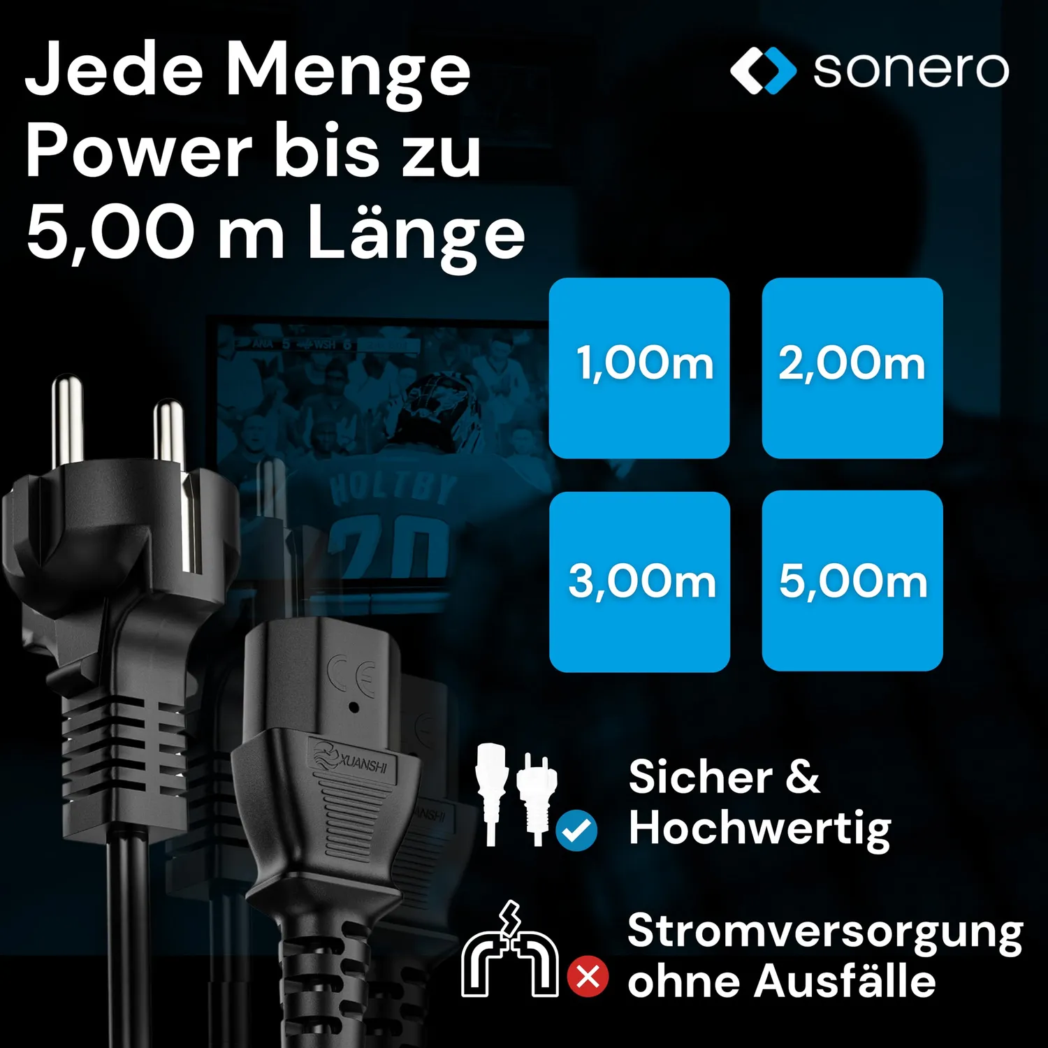 Sonero Kaltgeräte Netzkabel C13 2 m schwarz 3-polig