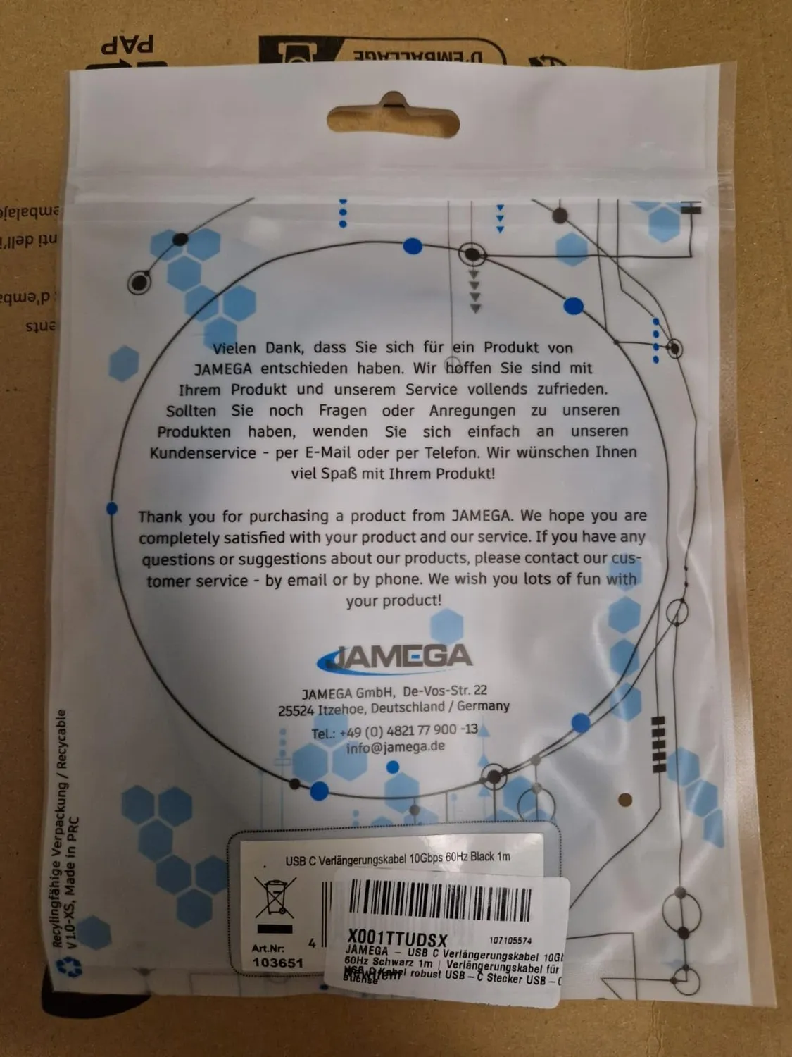 JAMEGA USB C Verlängerungskabel 1m schwarz 4K