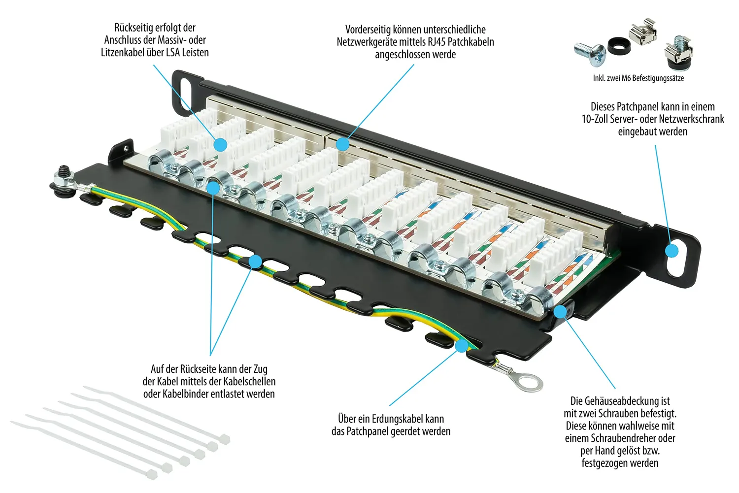 Good Connections 10 Zoll Patchpanel Cat.6 12-Port schwarz