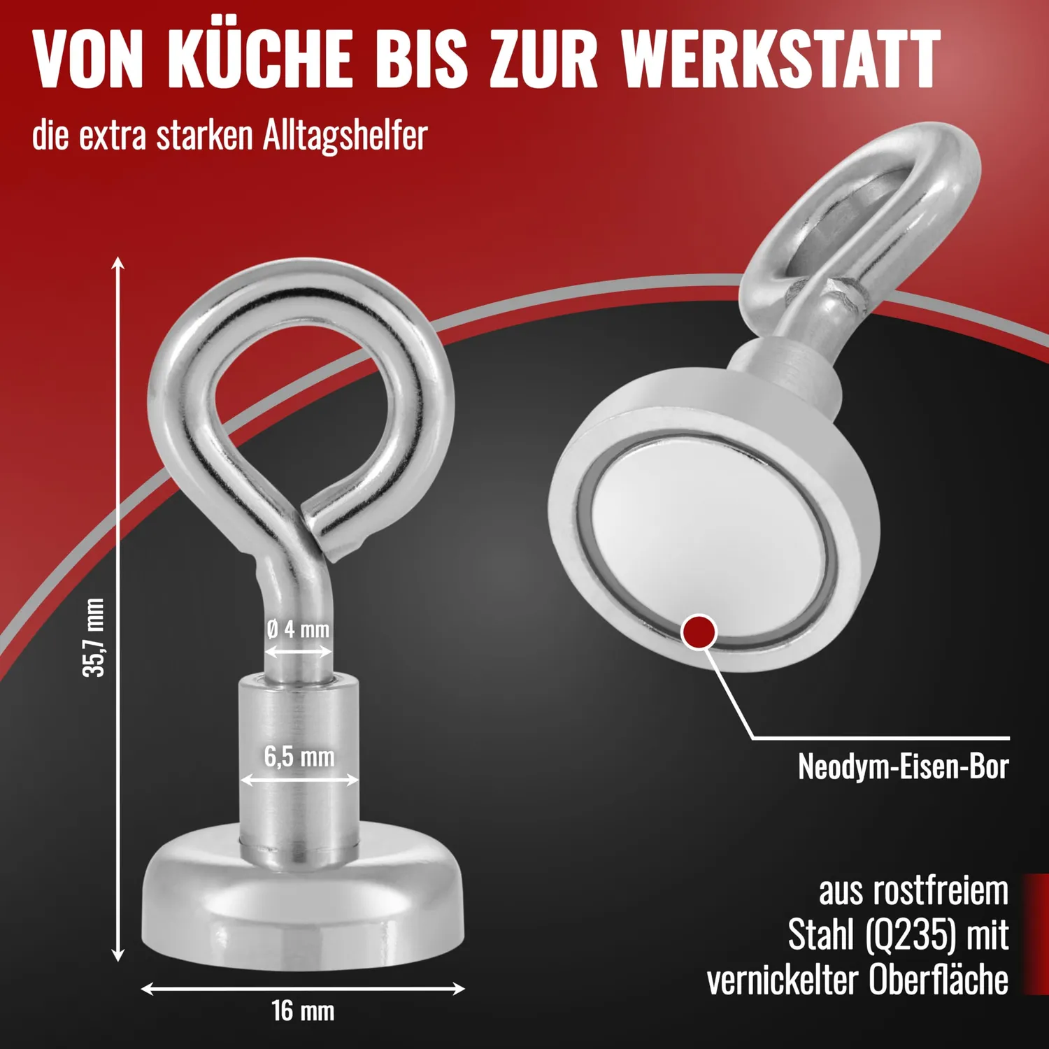 Poppstar Ösenmagnete Neodym 8 kg 20 Stück silbern