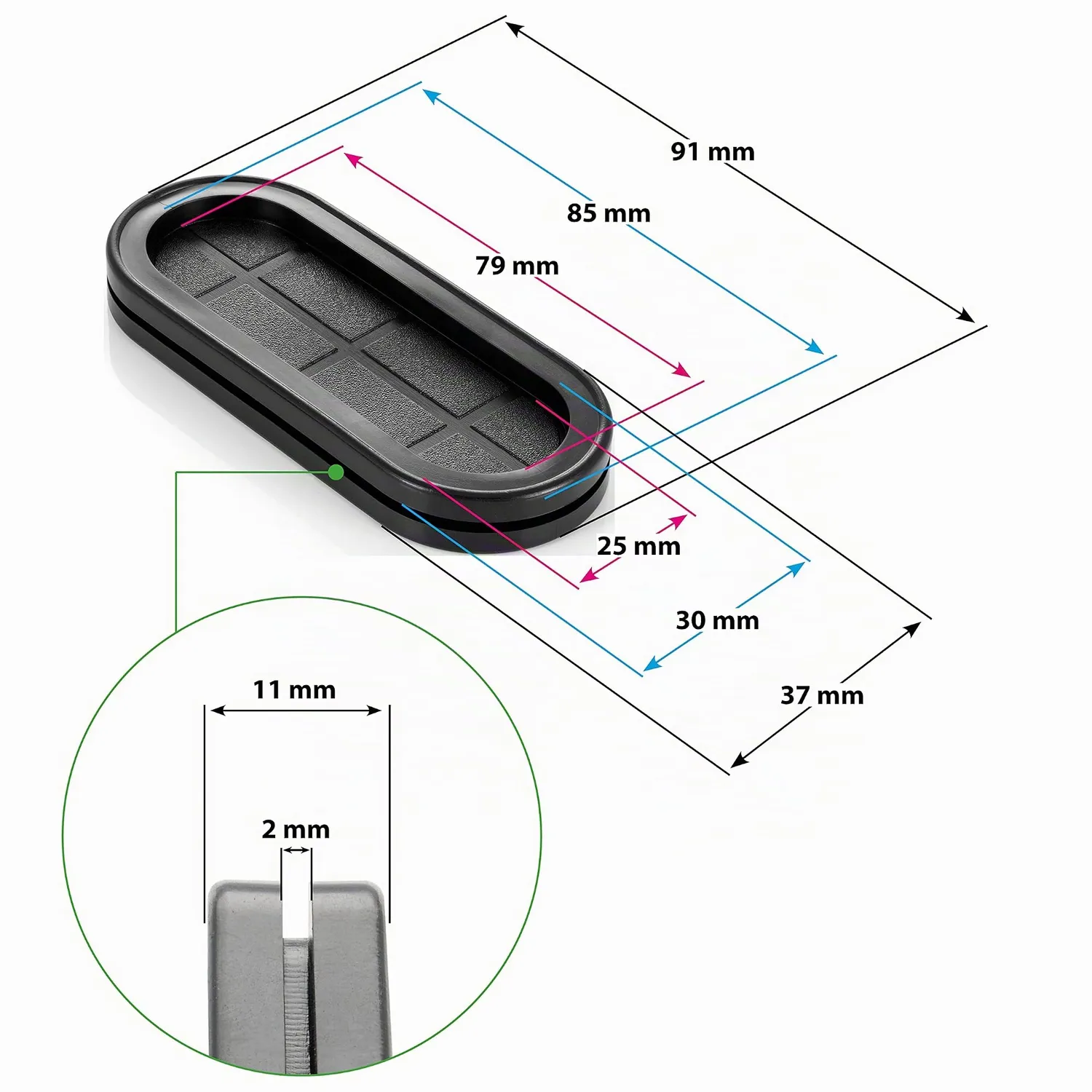 Poppstar Kabeltüllen oval 10 Stück schwarz Gummi