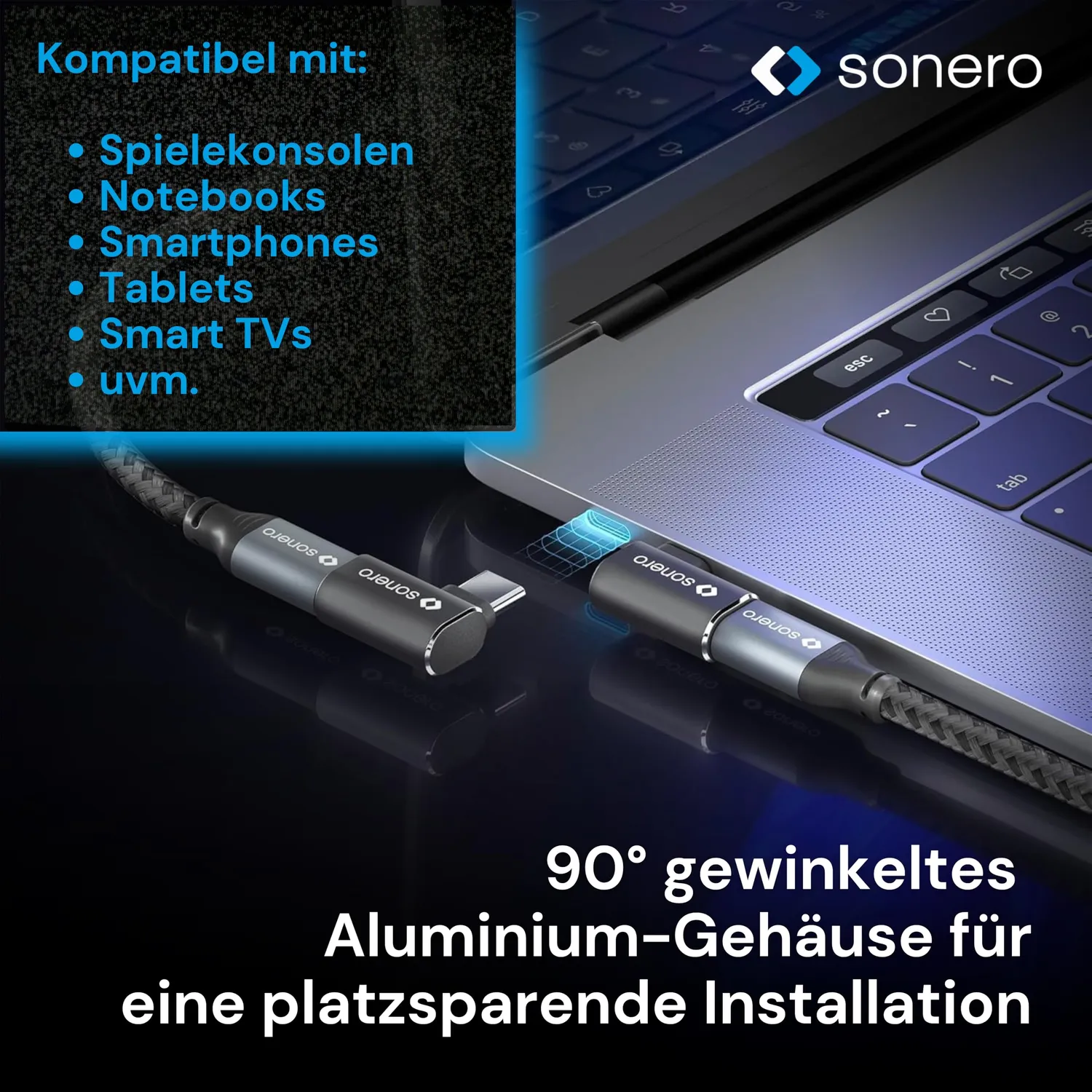Sonero X-UA133 USB-C Winkeladapter 40Gbps 240W schwarz