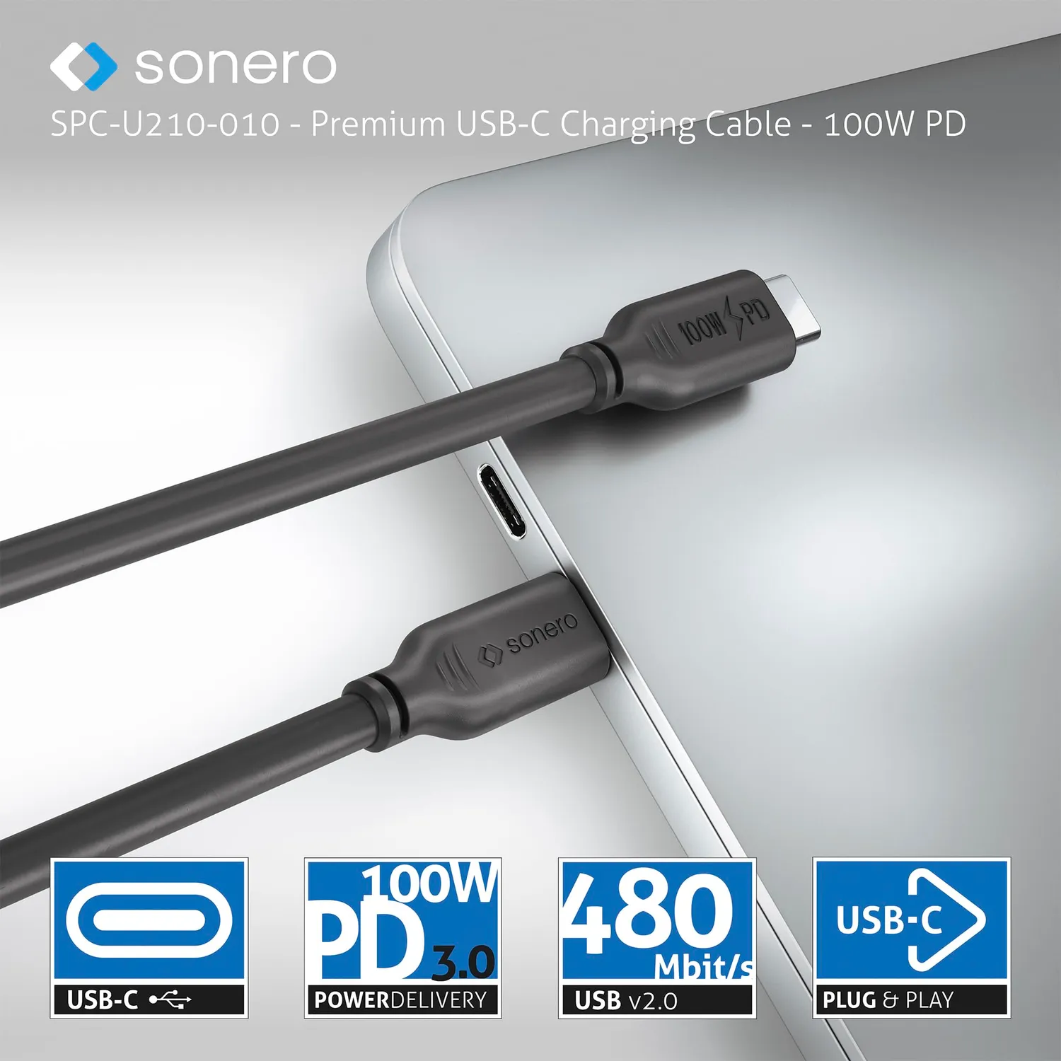 Sonero SPC-U210-030 USB-C Ladekabel 3,0m schwarz 100W PD