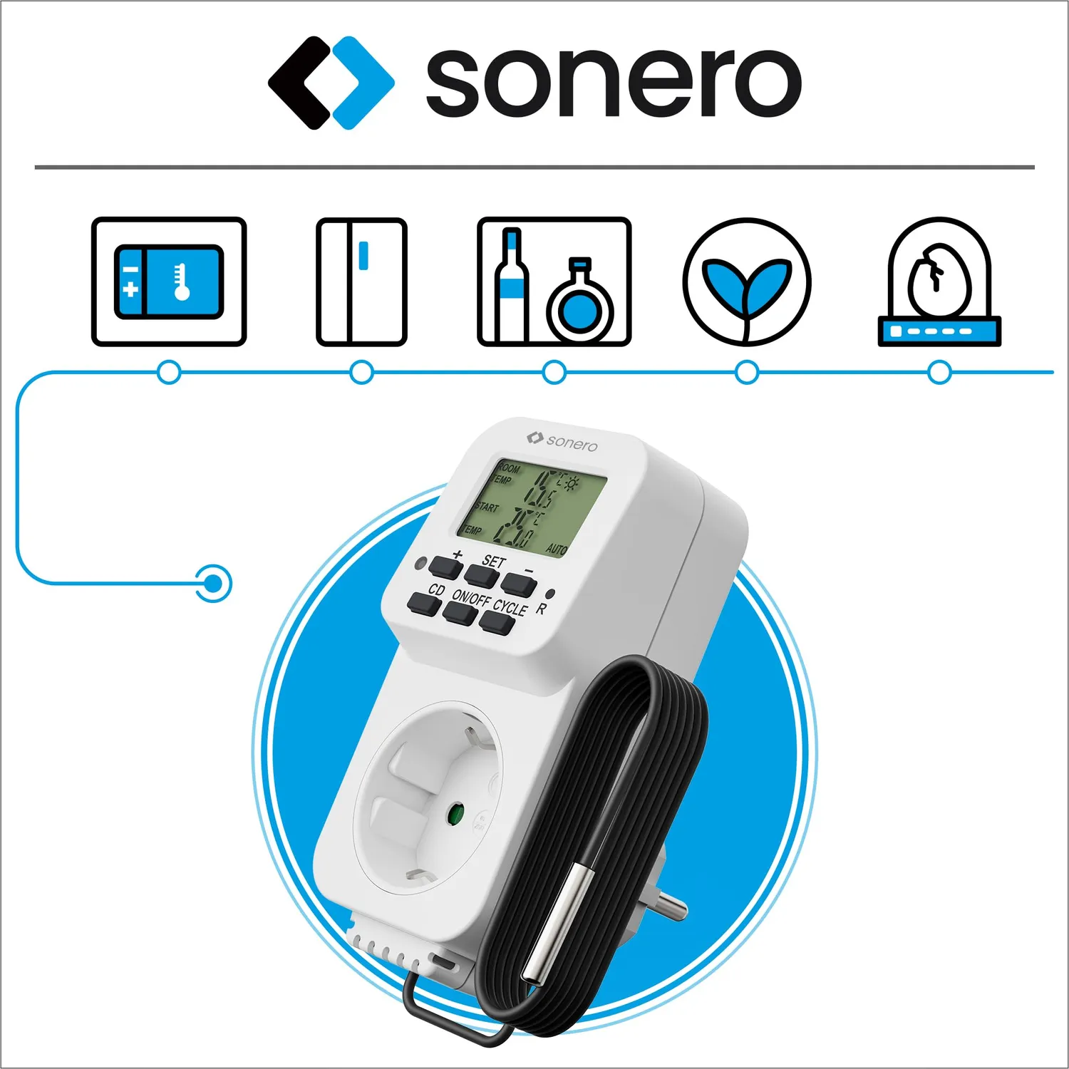 Sonero Thermostat Steckdose Regler weiß 3600W Fühler