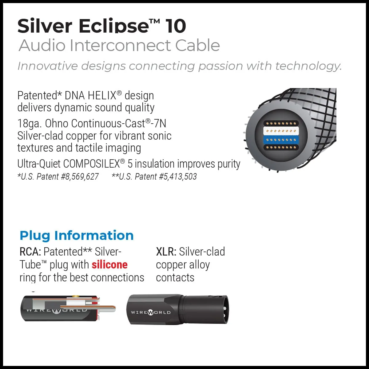 WireWorld Silver Eclipse 10 Cinch-Kabel 1,0 m RCA Paar Silber