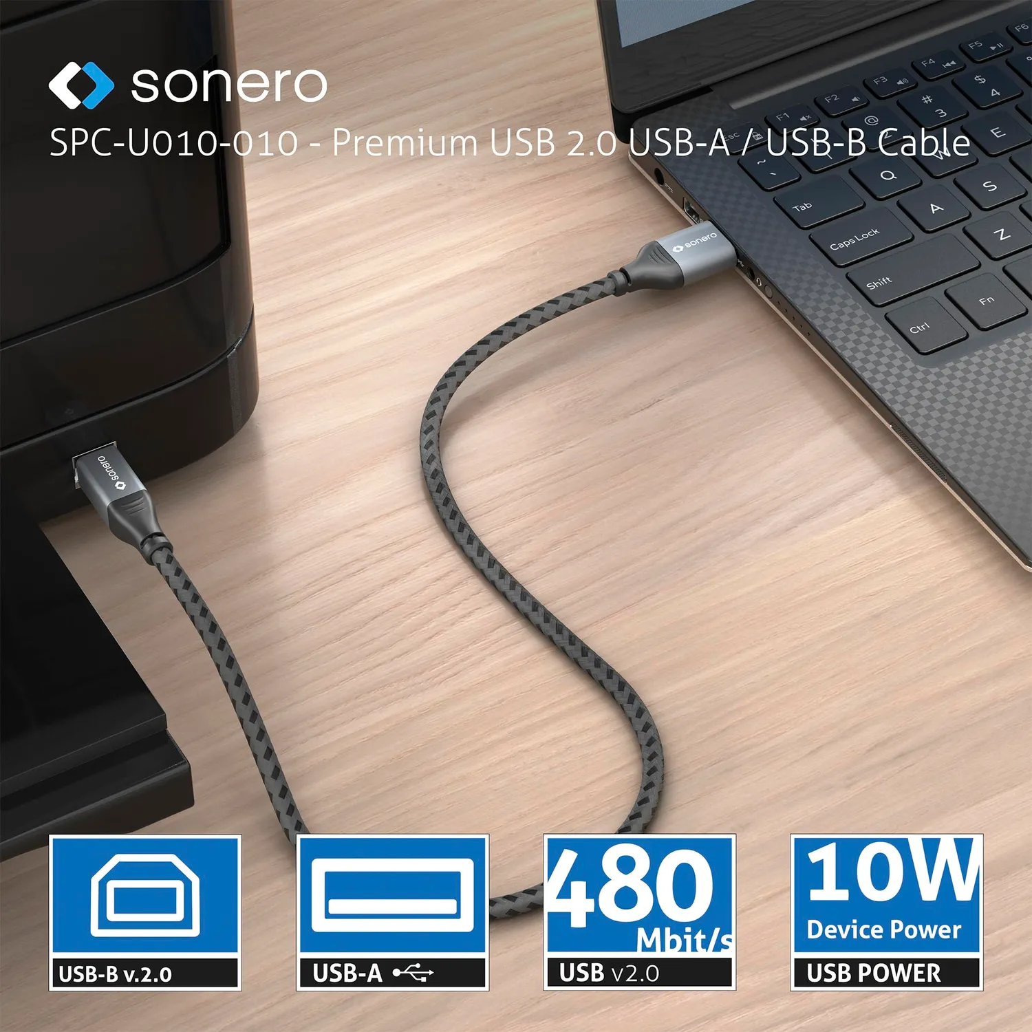 Sonero SPC-U010-010 USB 2.0 Kabel A-B 1m Drucker grau