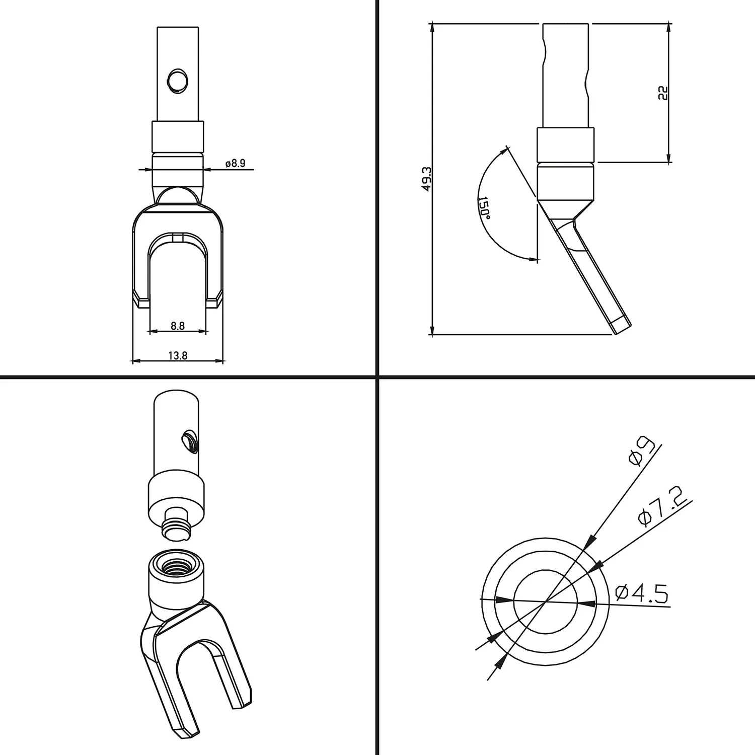 Poppstar Gabel Kabelschuhe 2 Stück vergoldet 4mm²