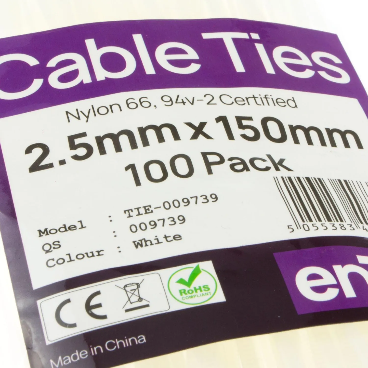 Kenable enTie Kabelbinder 150mm Weiß 100 Stück Nylon