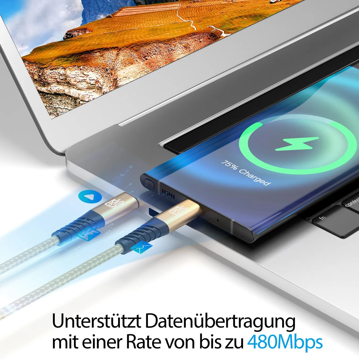 JAMEGA USB-C Kabel 2m Gold 2er Set Lade-Datenkabel