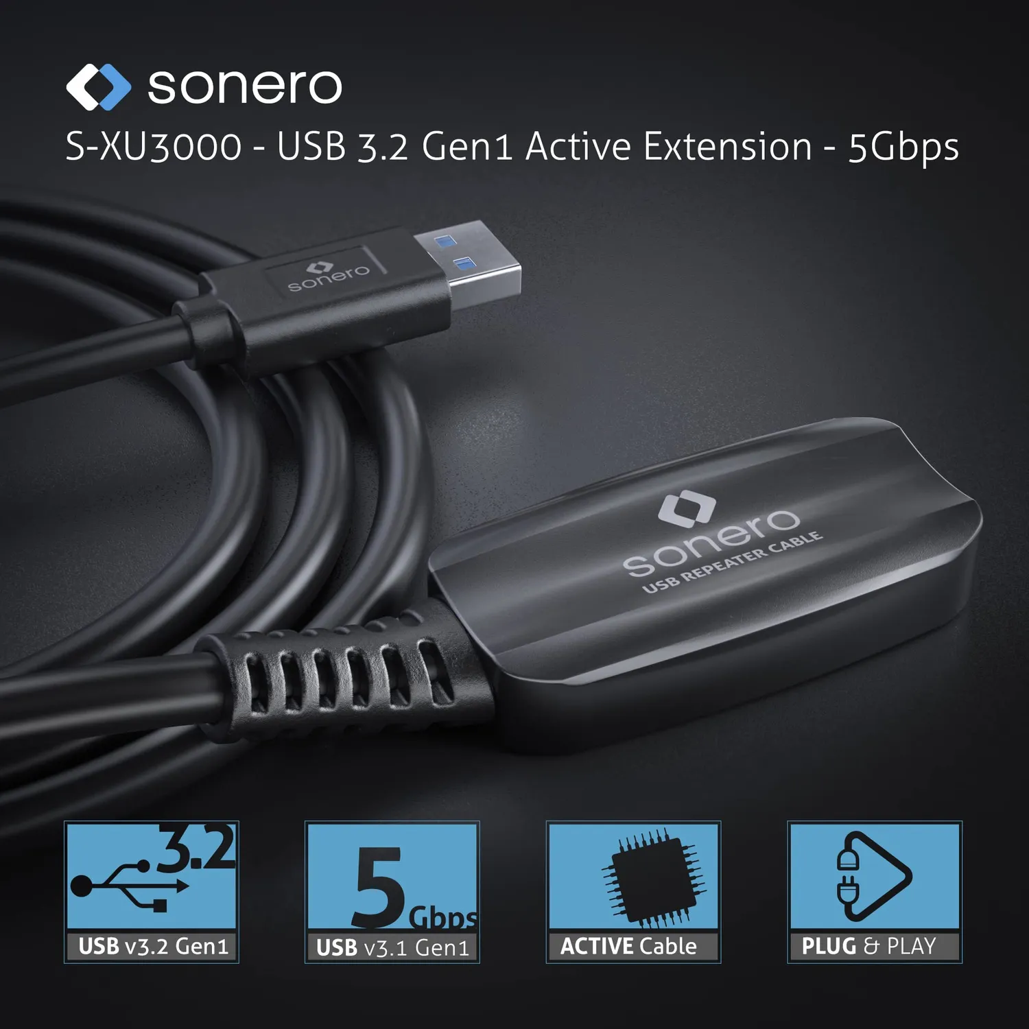 Sonero S-XU3000-050 USB Verlängerung 5 m aktiv 5GB/s