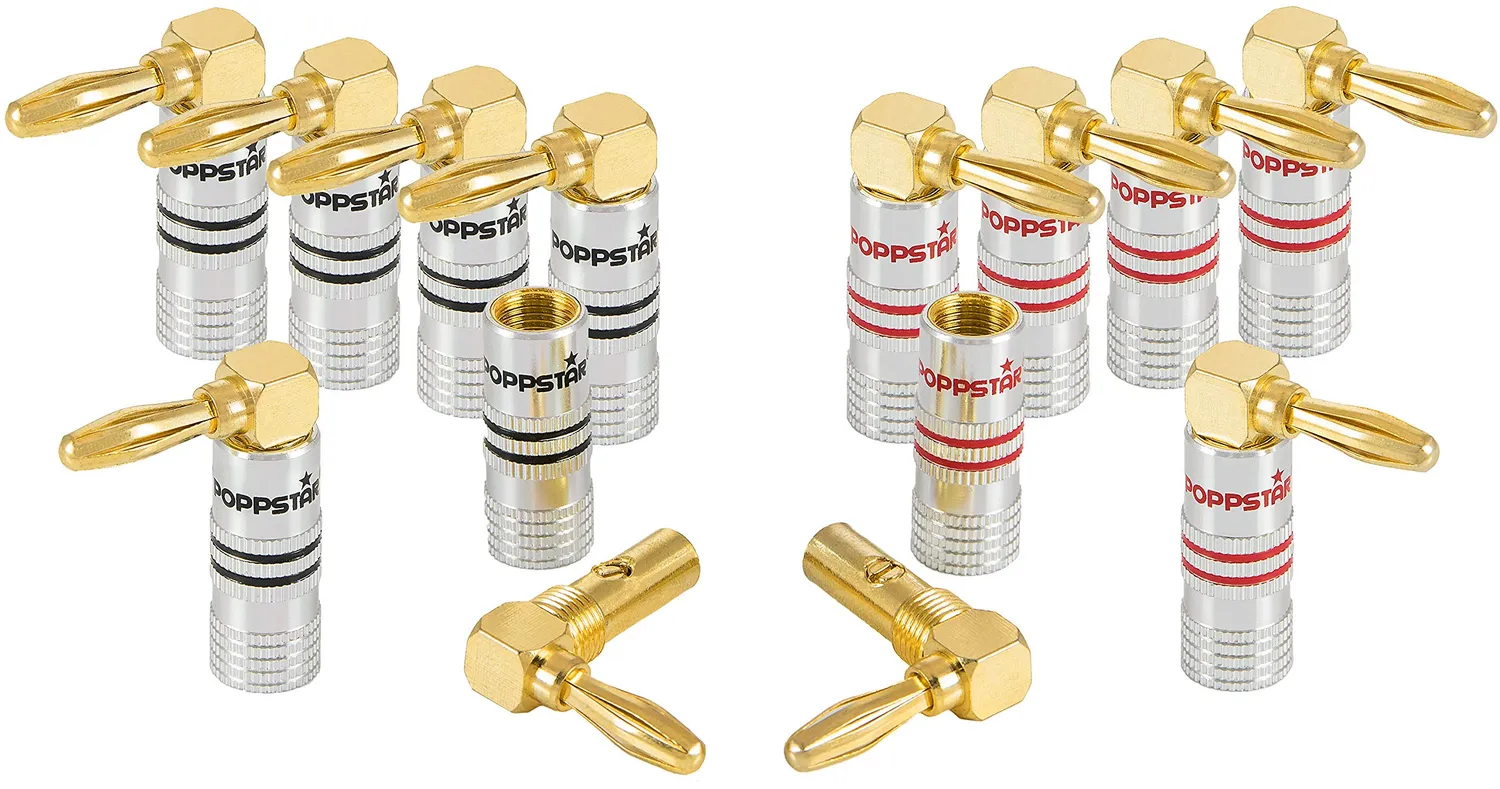 Poppstar High End Bananenstecker gewinkelt 2 Stück vergoldet