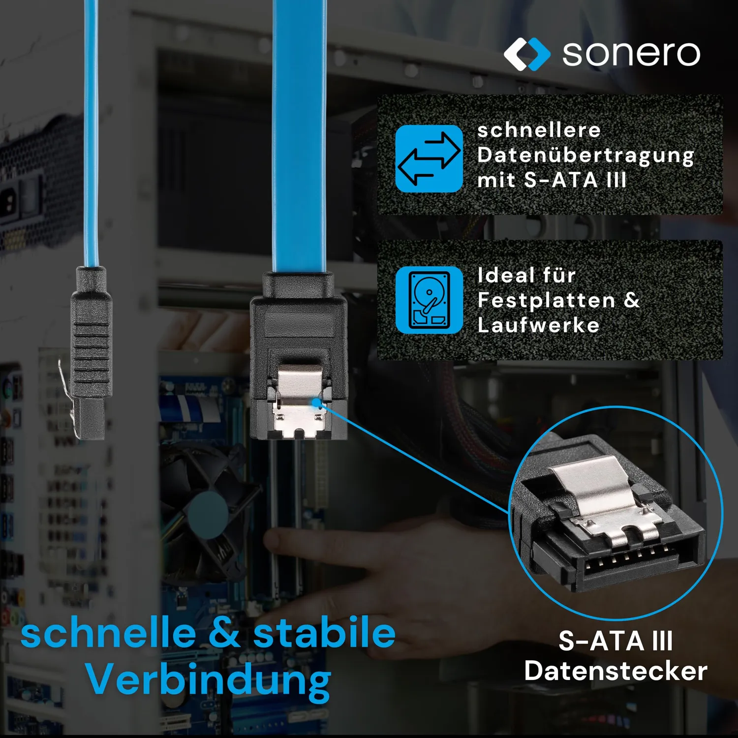 Sonero X-SATA010-050B-SET3 SATA-Kabel 3x 0,5 m blau 6Gb/s