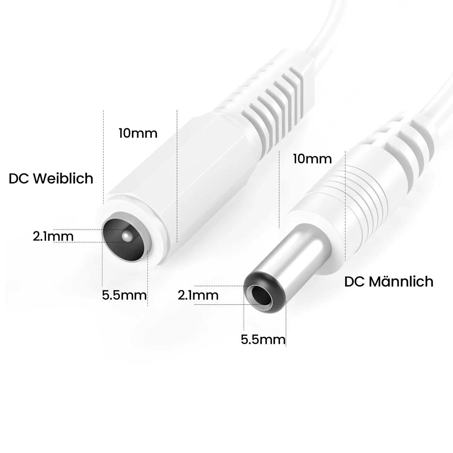 JAMEGA DC Verlängerungskabel 1 m weiß 5,5x2,1 mm