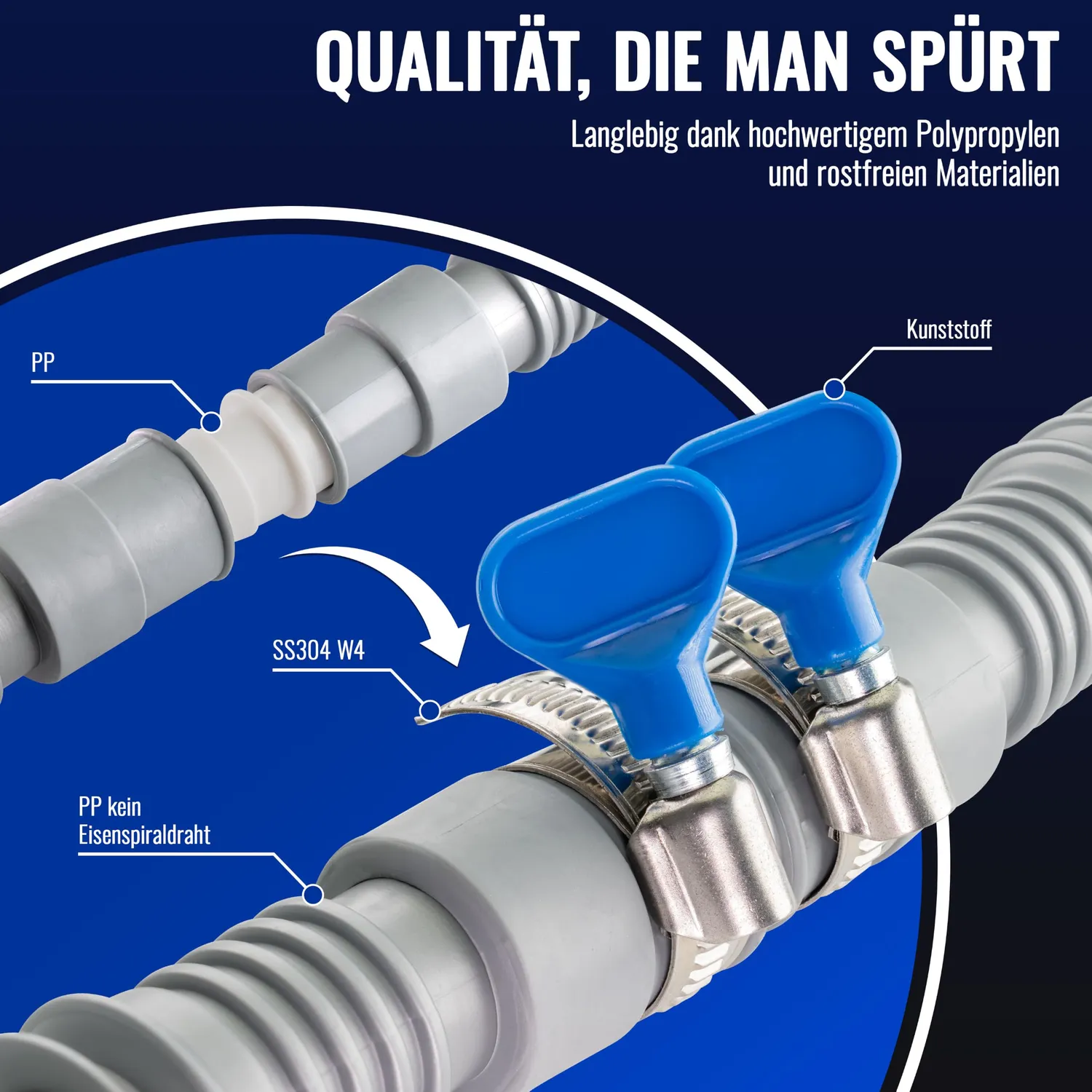 Poppstar Waschmaschinenschlauch Verlängerung 3/4" 60-200cm Set