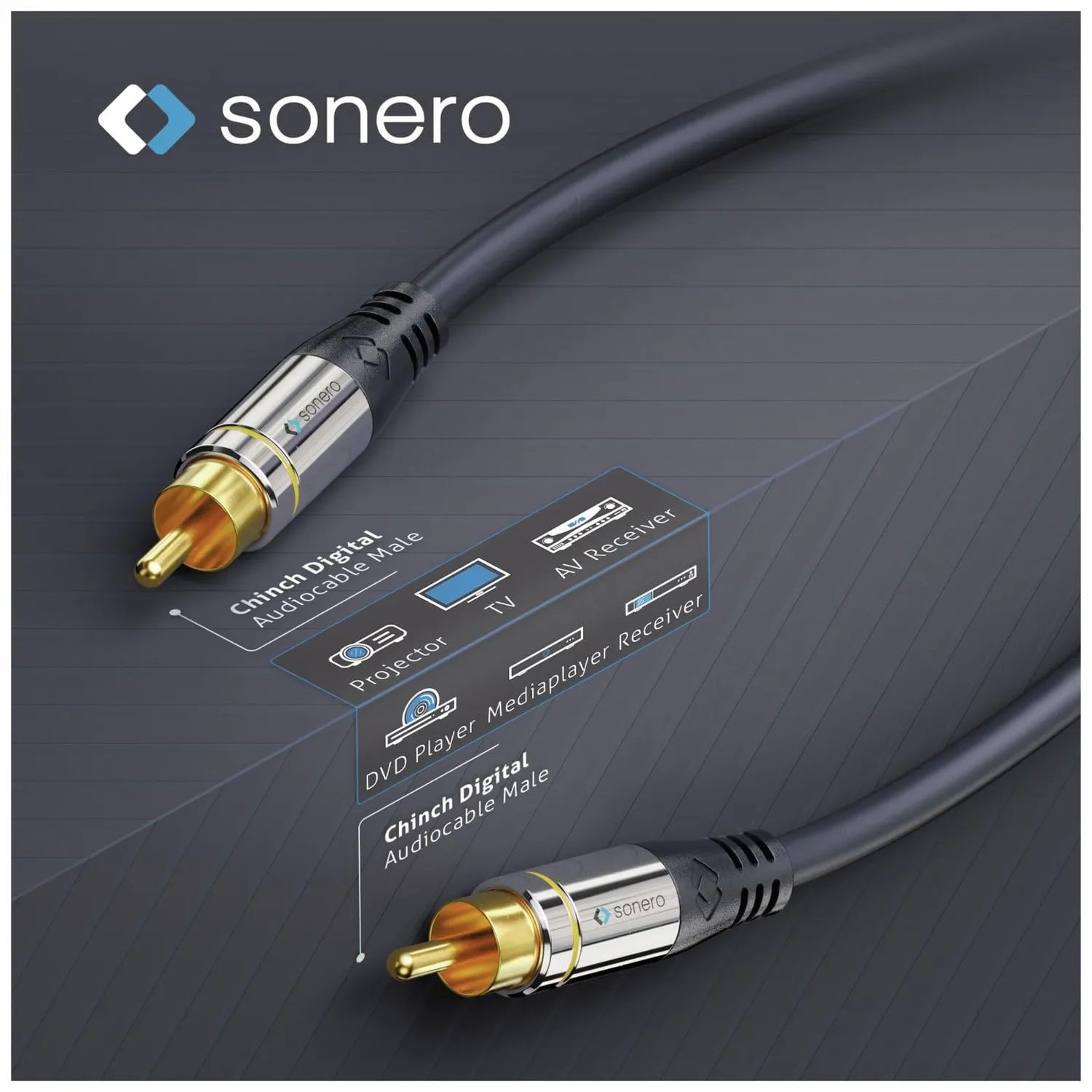 Sonero Premium Cinch Kabel 1m schwarz vergoldet