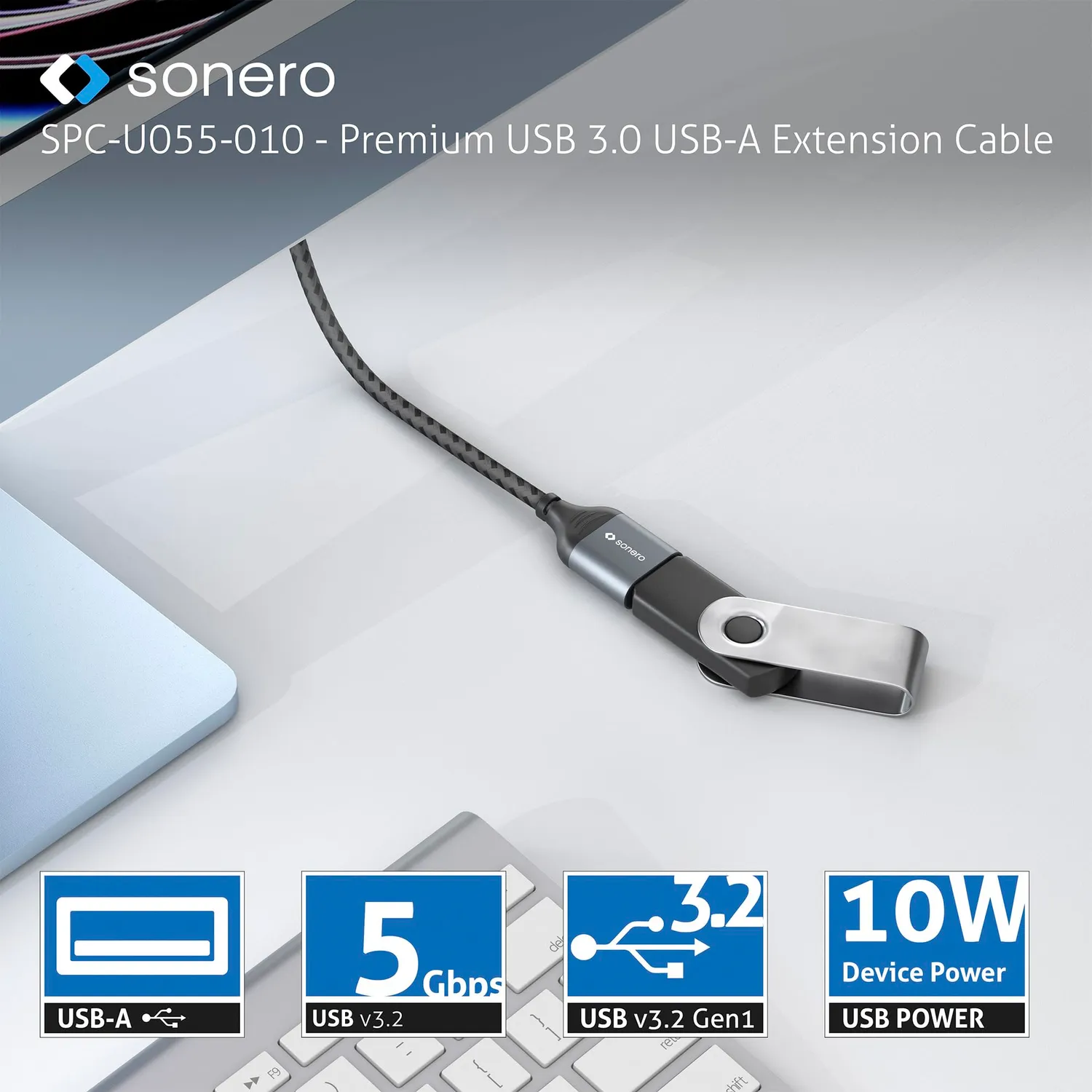 Sonero SPC-U055-010 USB-Verlängerung 1 m space grey