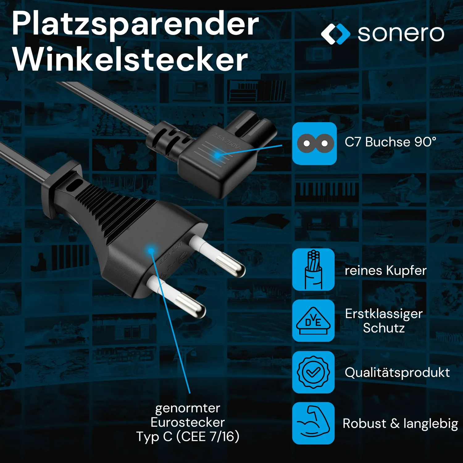 Sonero X-ESG-C7W-050B Stromkabel Euro-C auf C7 Winkel 5m schwarz