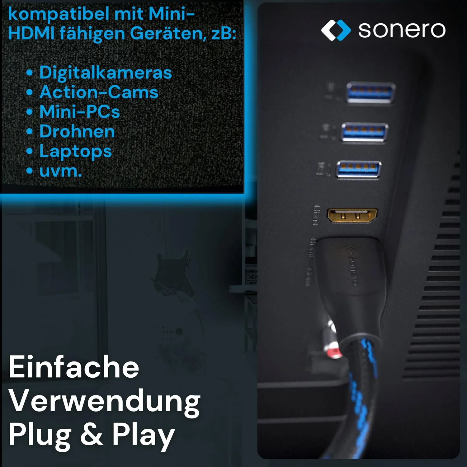 Sonero X-PHC021-010 Mini HDMI Kabel 1m schwarz 4K