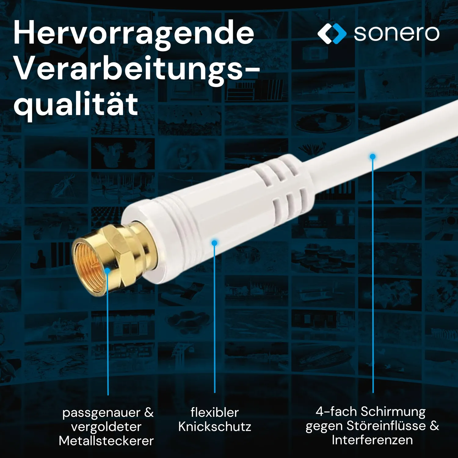 Sonero SAT-Antennenkabel 20m weiß 4-fach geschirmt