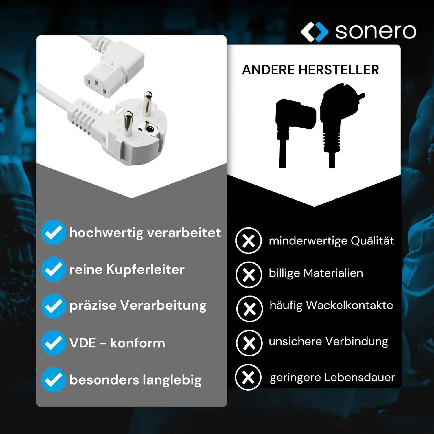 Sonero X-SKW-C13W-100W Kaltgerätekabel 10m weiß 90°