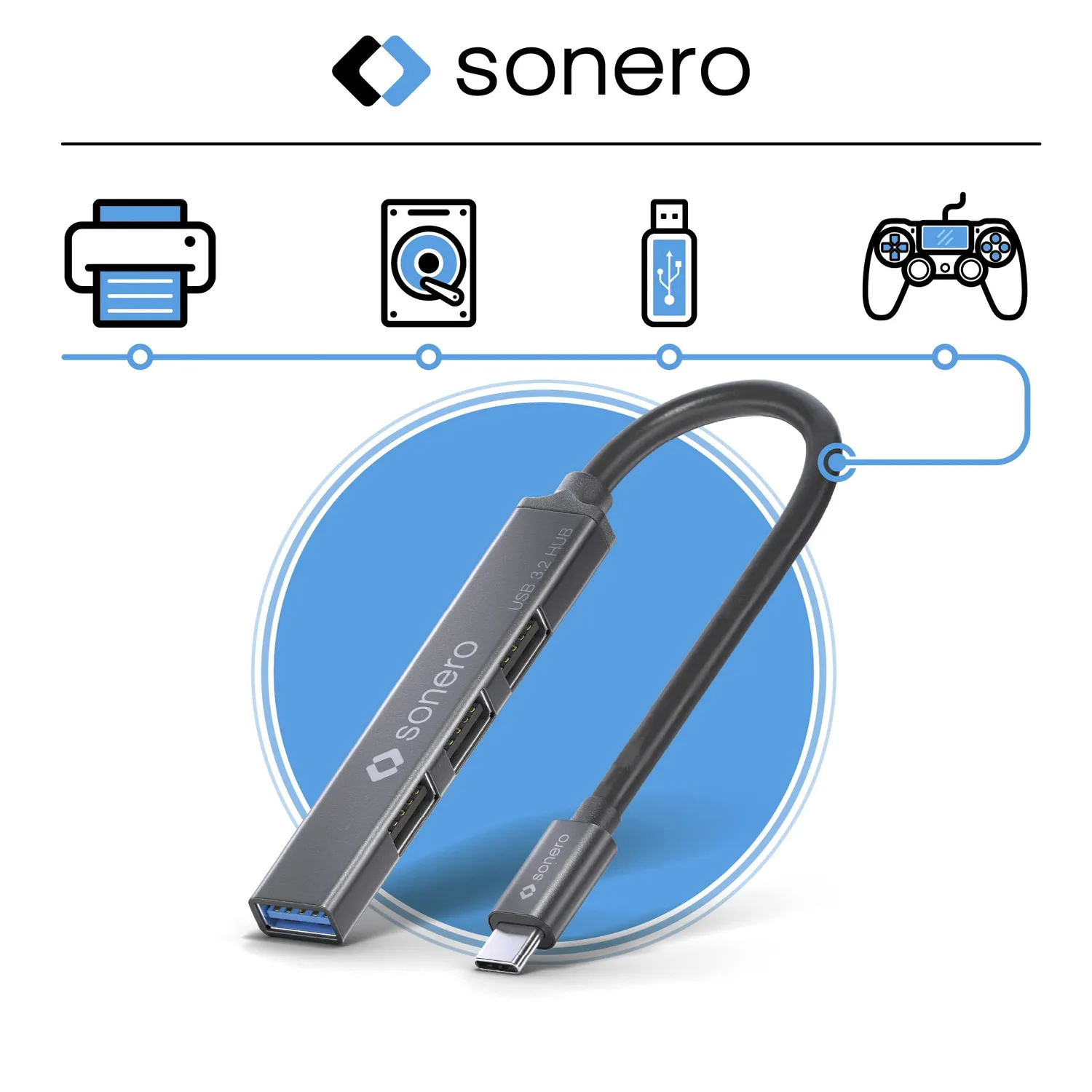Sonero S-UH110-010 USB-Hub 4-Port Space Grey 1,0m