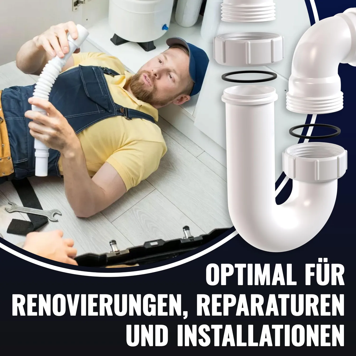 Poppstar Siphon flexibel U-Form 1 Geräteanschluss weiß