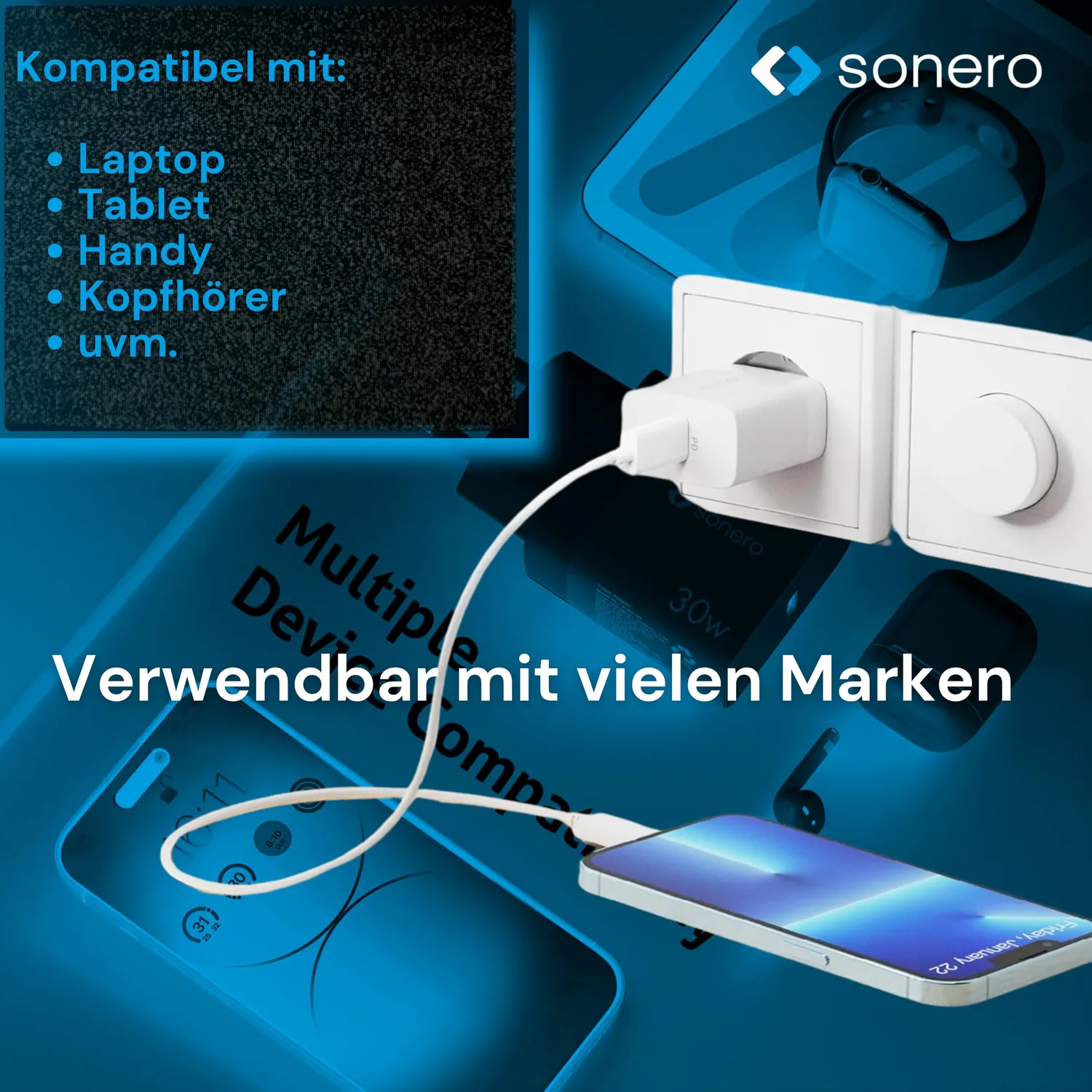 Sonero 30W GaN USB-C Schnellladegerät weiß PD