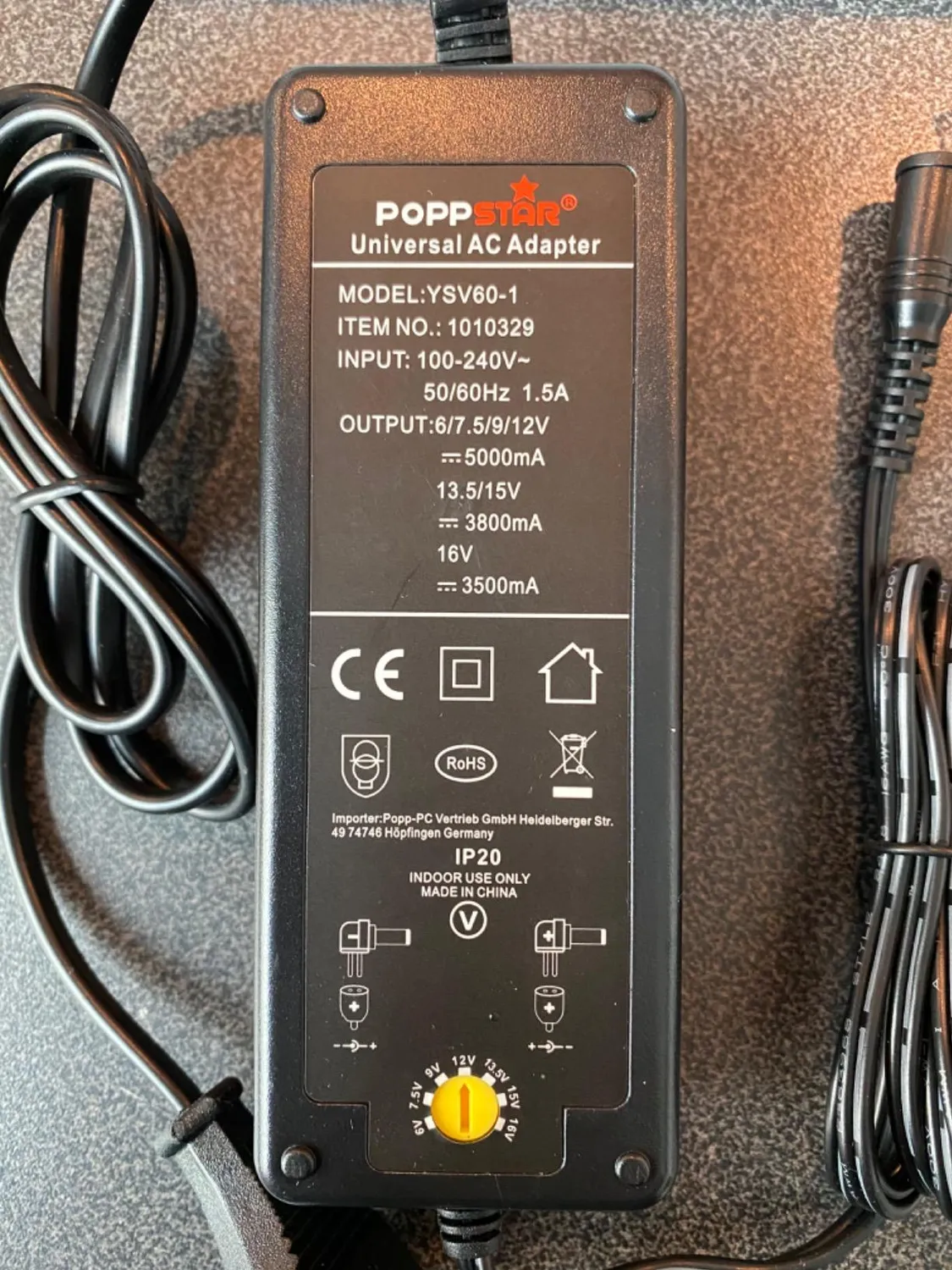 Poppstar Universal Netzteil 6-16V 5A 2,5 m 8 Stecker