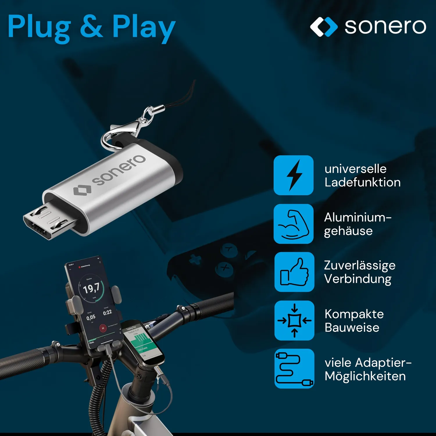 Sonero X-UA120 Micro-USB auf USB-C Adapter silber OTG E-Bike