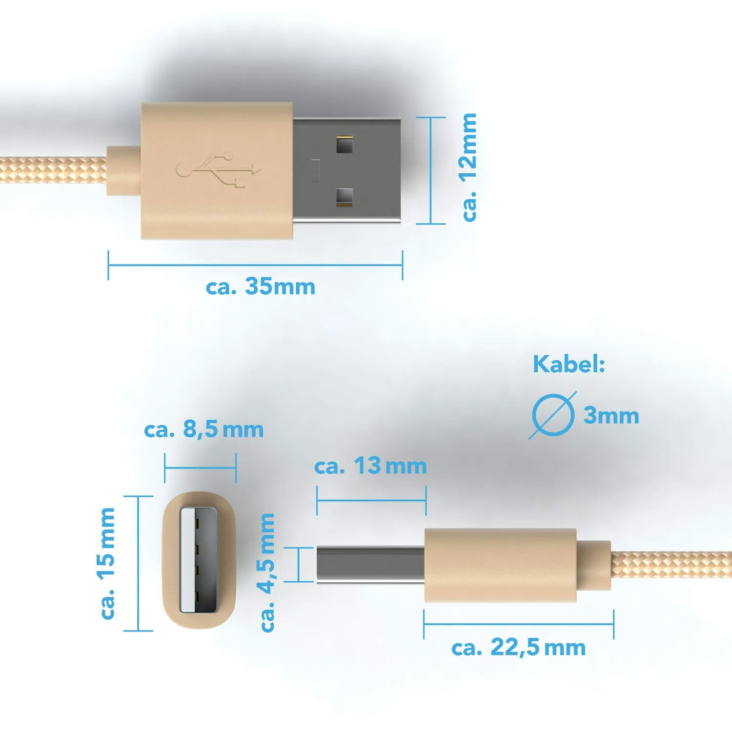 Jamega Micro-USB Kabel Nylon 1 m Laden Daten gold