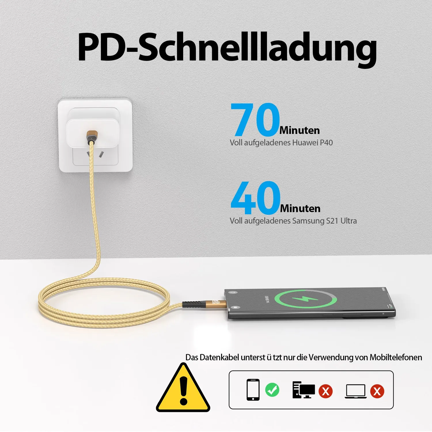 JAMEGA USB-C Kabel 2m Gold 2er Set Lade-Datenkabel