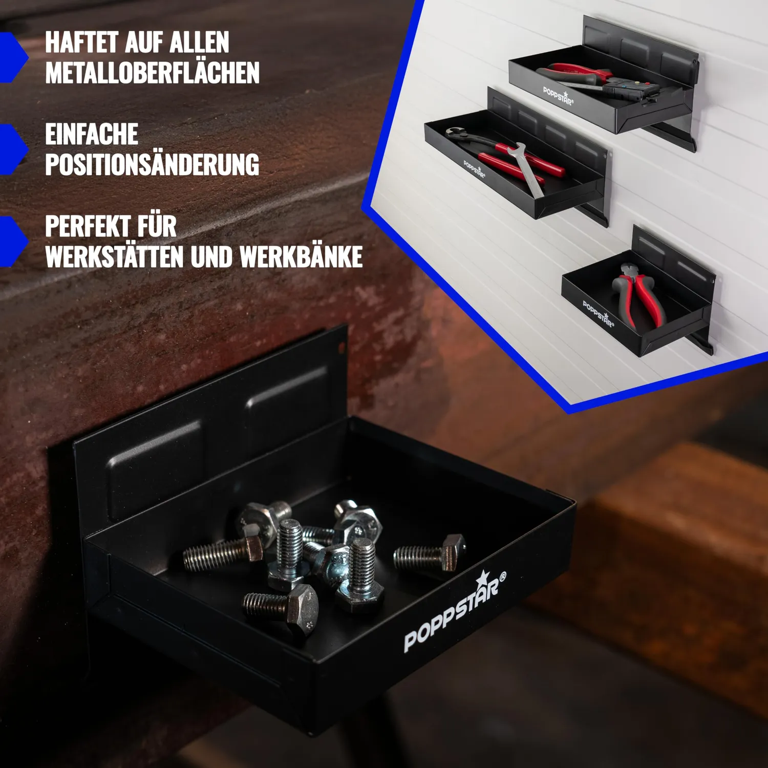 Poppstar Magnet Ablagen 3 Set schwarz Stahl