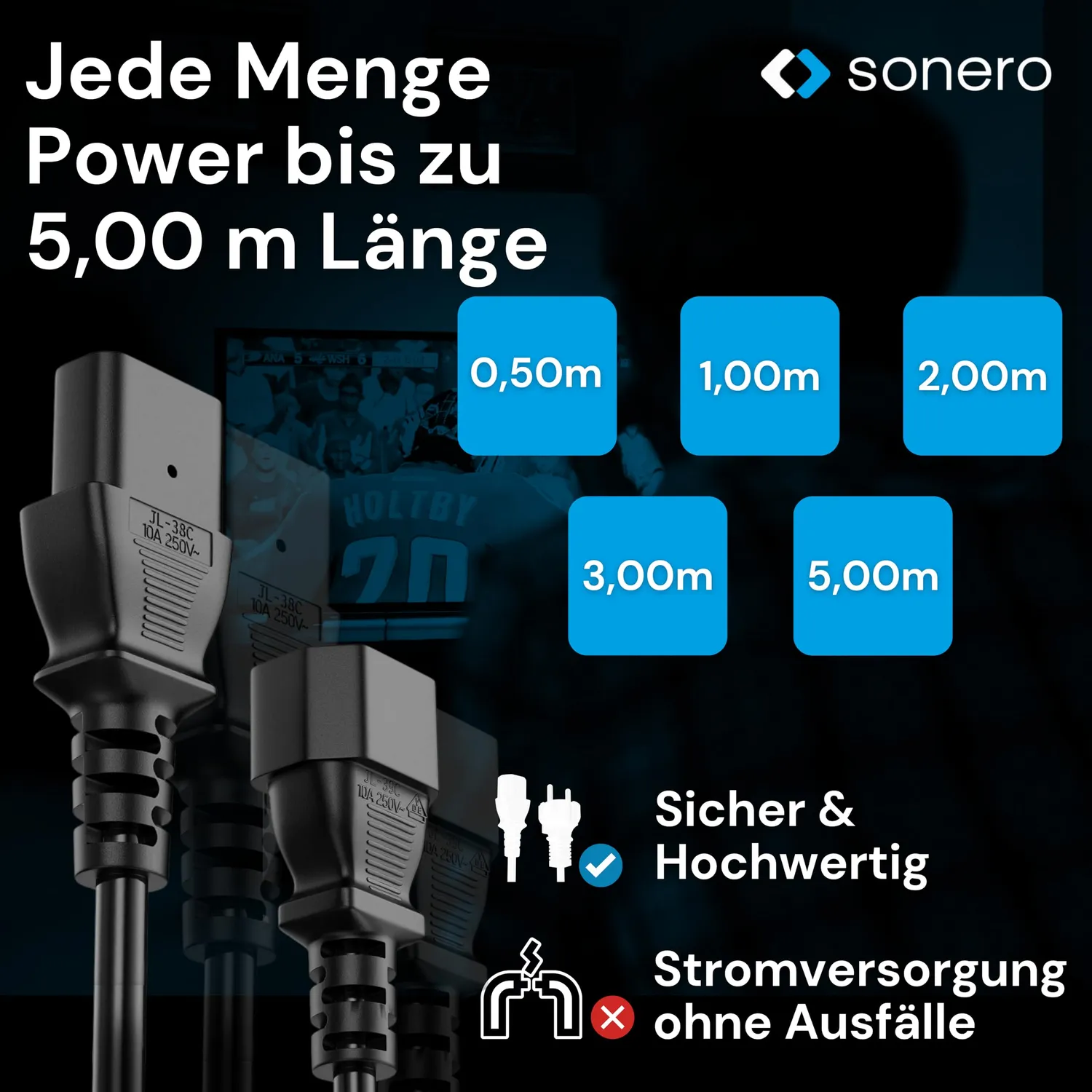 Sonero X-C13P-C13F-010B Kaltgerätekabel 1m schwarz C13 C14