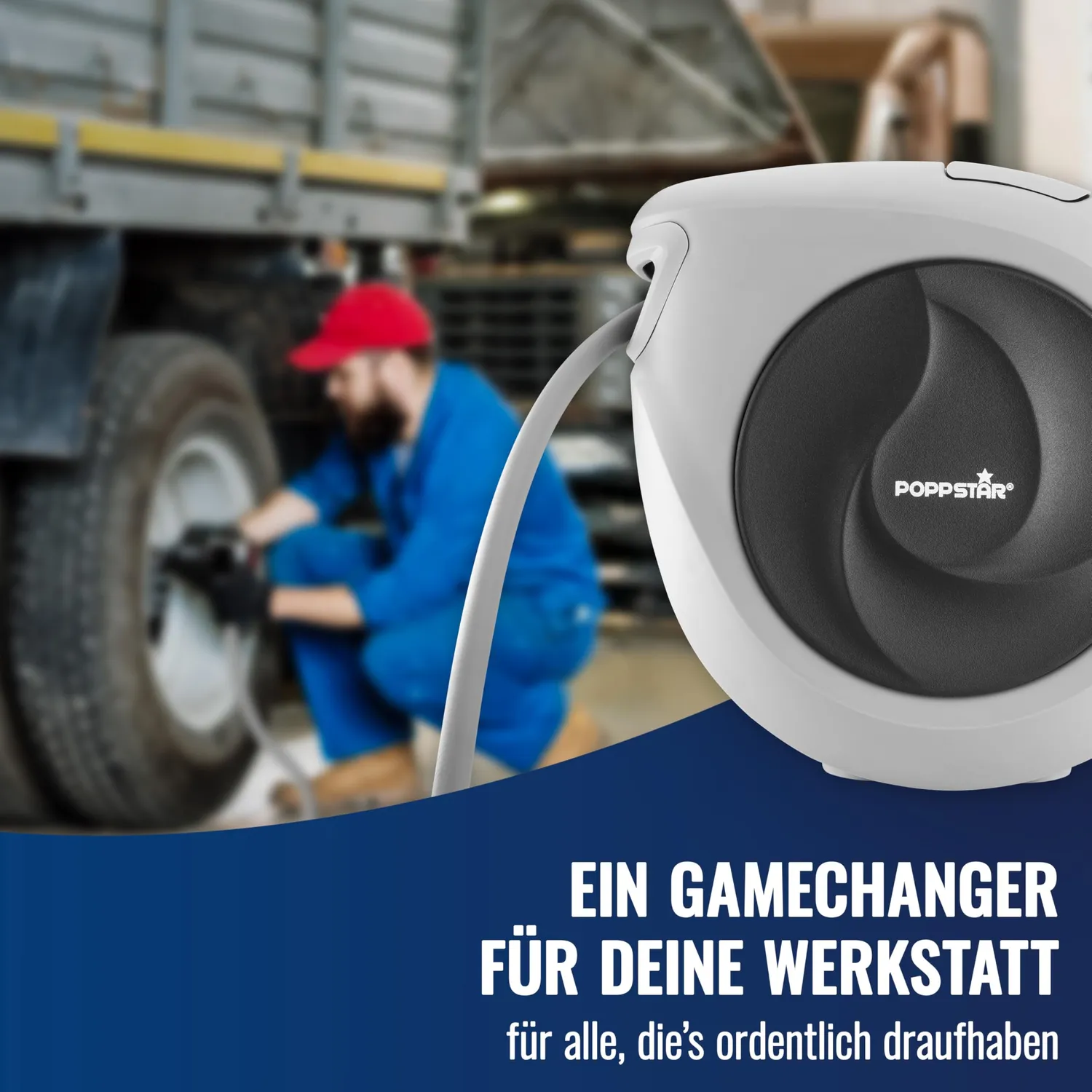 Poppstar Druckluftschlauchtrommel 15m Hybrid-PVC-Schlauch 17 bar