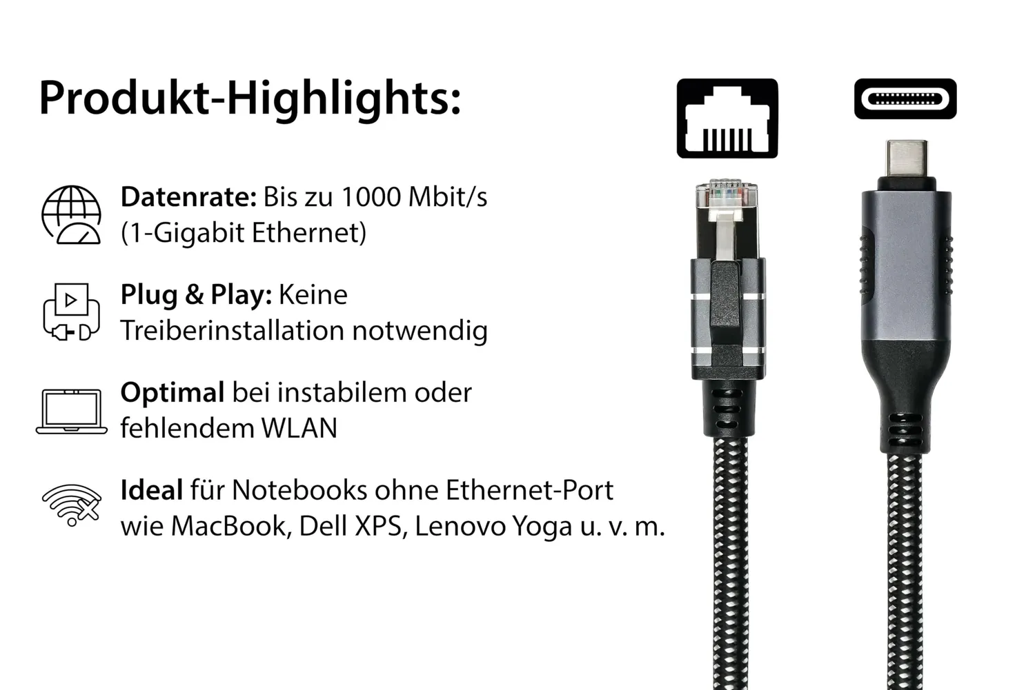 Good Connections USB-C auf RJ45 Adapterkabel 10m Gigabit