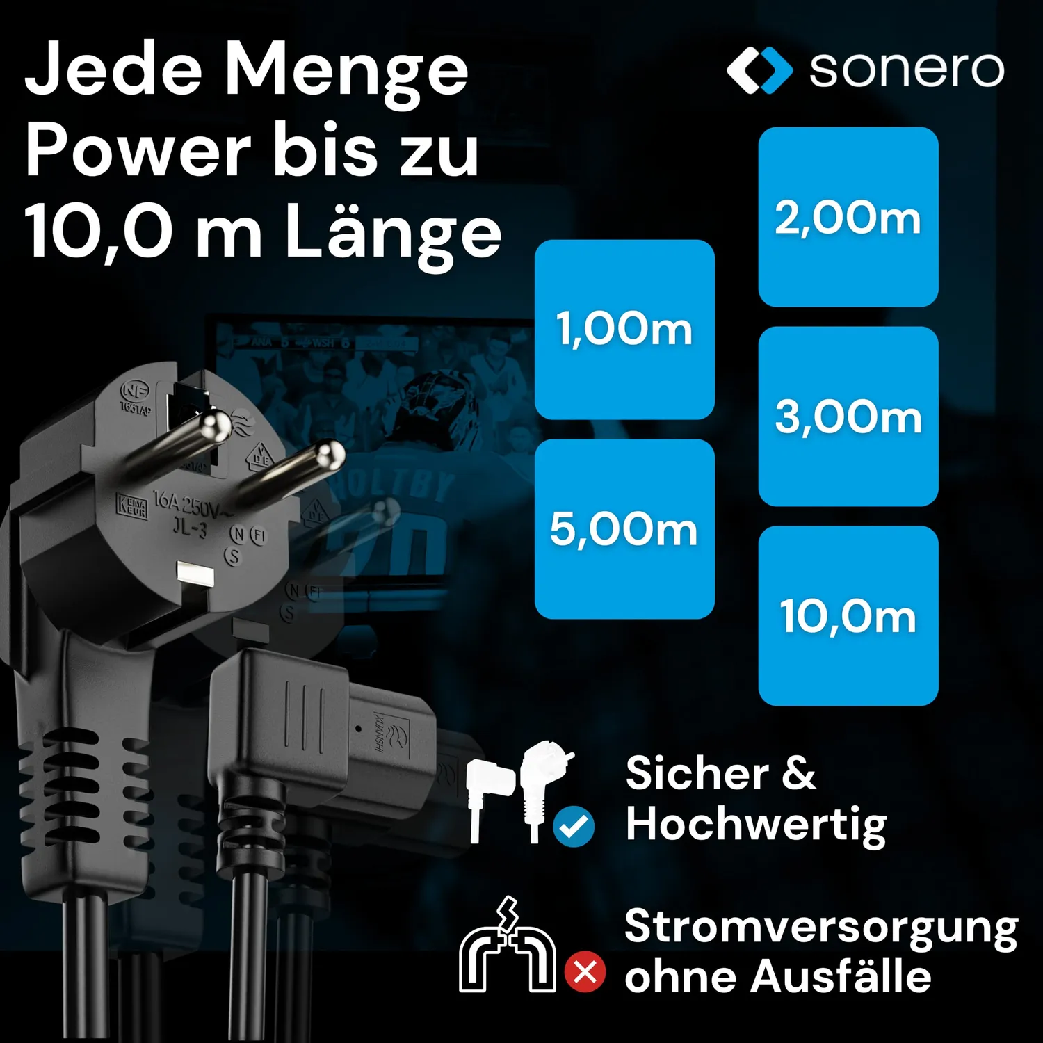 Sonero X-SKW-C13W-100B Kaltgerätekabel 10 m Schwarz Winkel