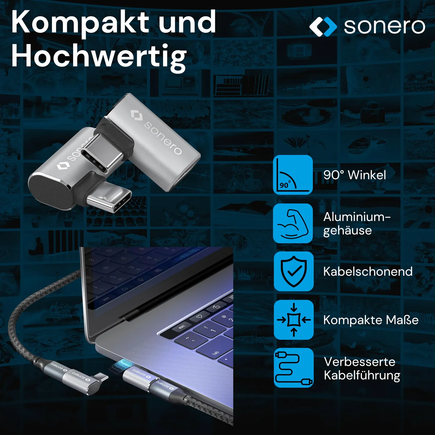 Sonero USB-C Winkeladapter 90° 40Gbps 240W silber