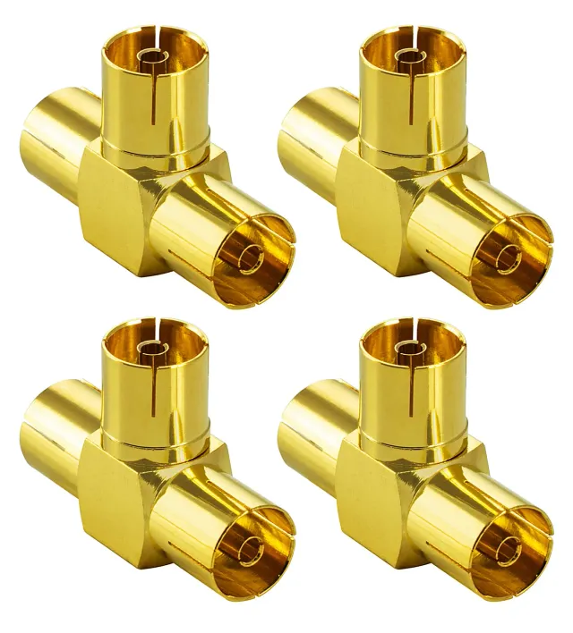 Poppstar Sat TV Coax Adapter T-Stück 4x vergoldet