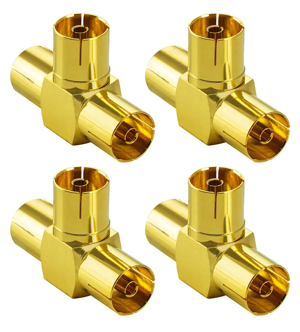 Poppstar Sat TV Coax Adapter T-Stück 4x vergoldet