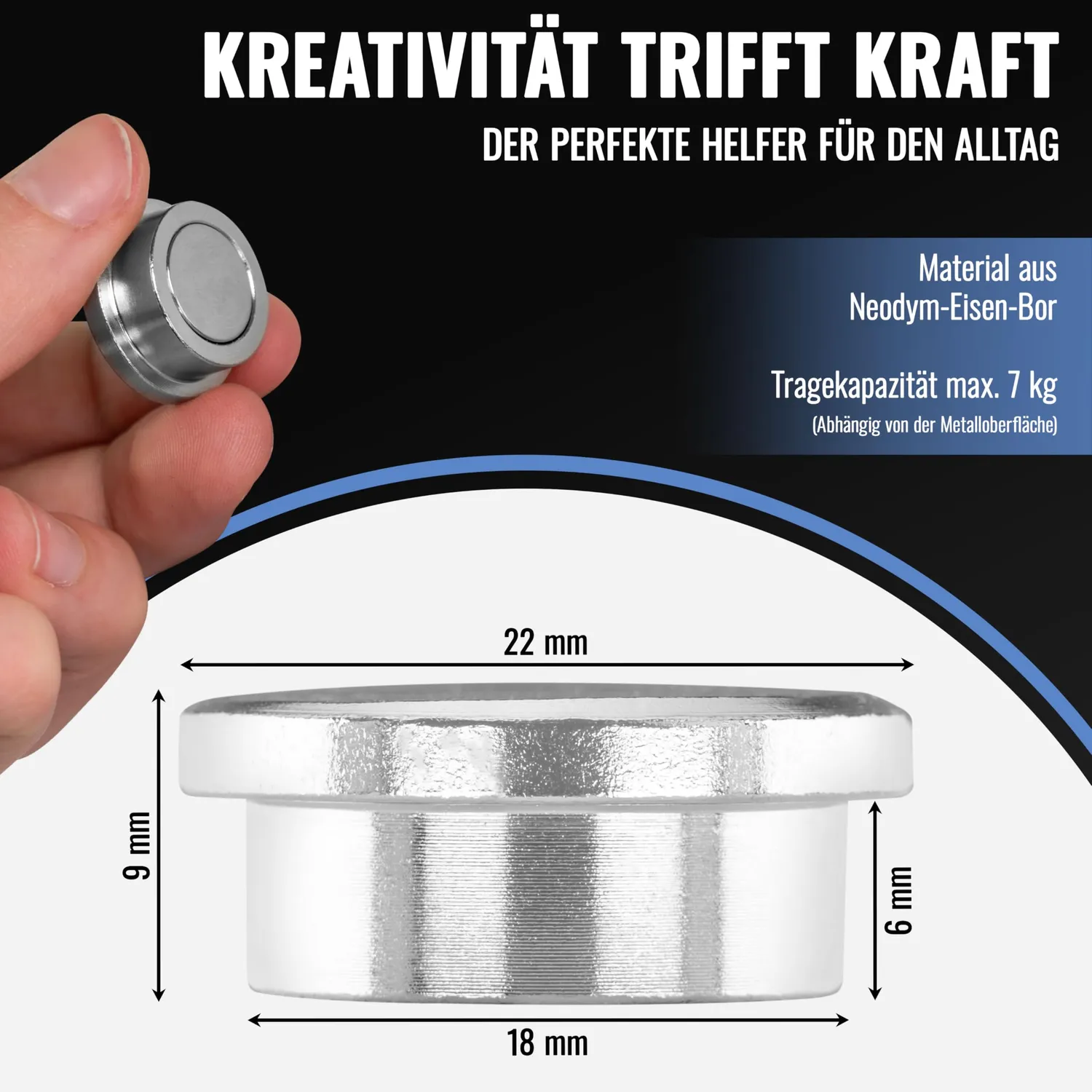 Poppstar Scheibenmagnete Ø22mm 9mm Neodym 7kg silber 10 St