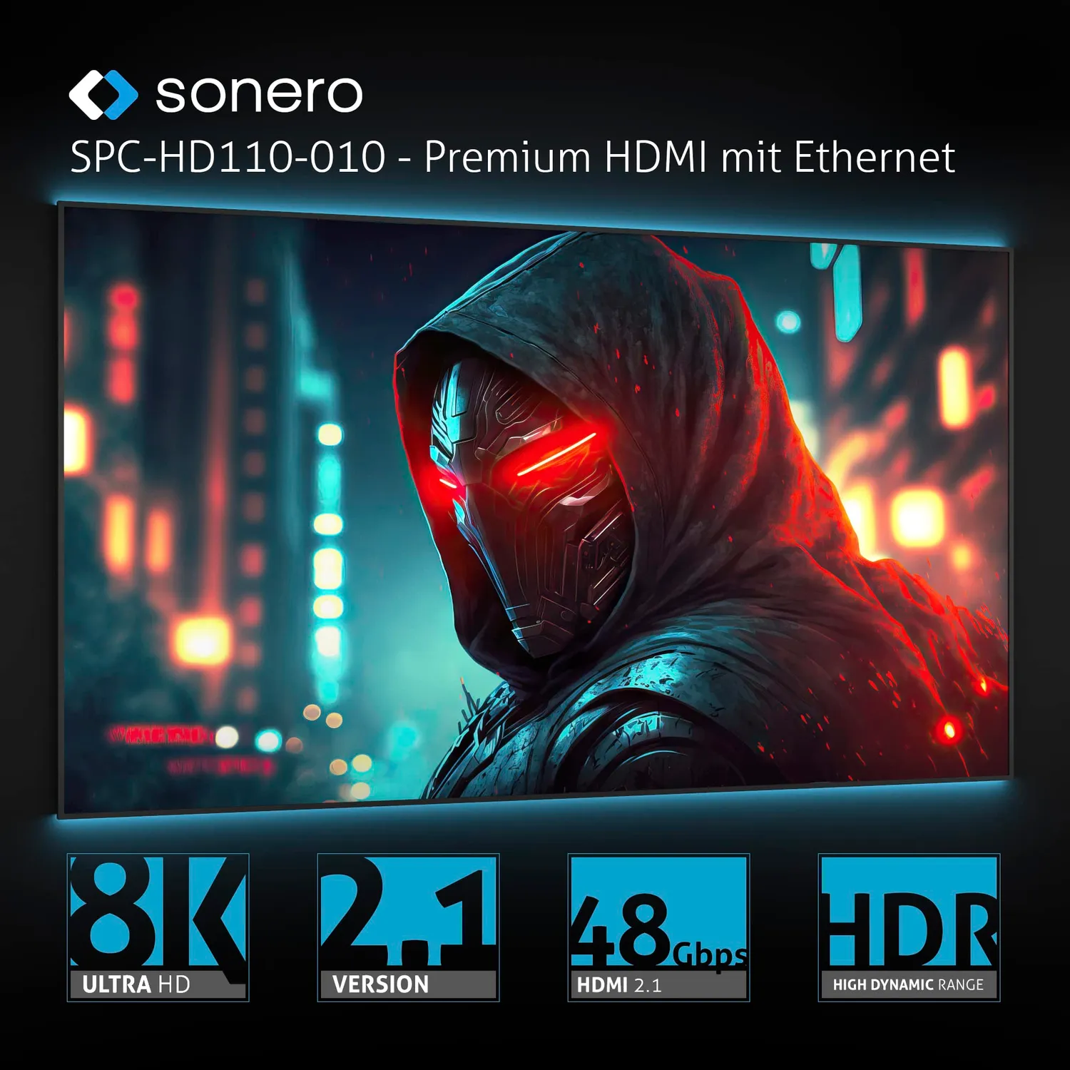 Sonero SPC-HD110-030 HDMI-Kabel 3 m 8K grau/blau