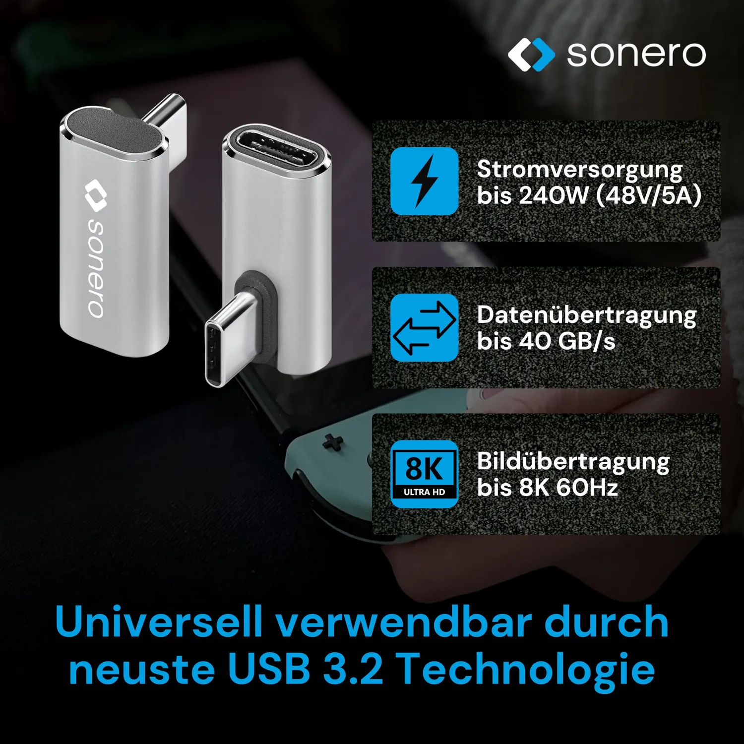 Sonero X-UA134 USB-C Adapter 90° silber 40Gbps