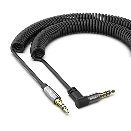 JAMEGA Spiralkabel AUX Klinkenkabel 3,5mm 1m gewinkelt Stereo