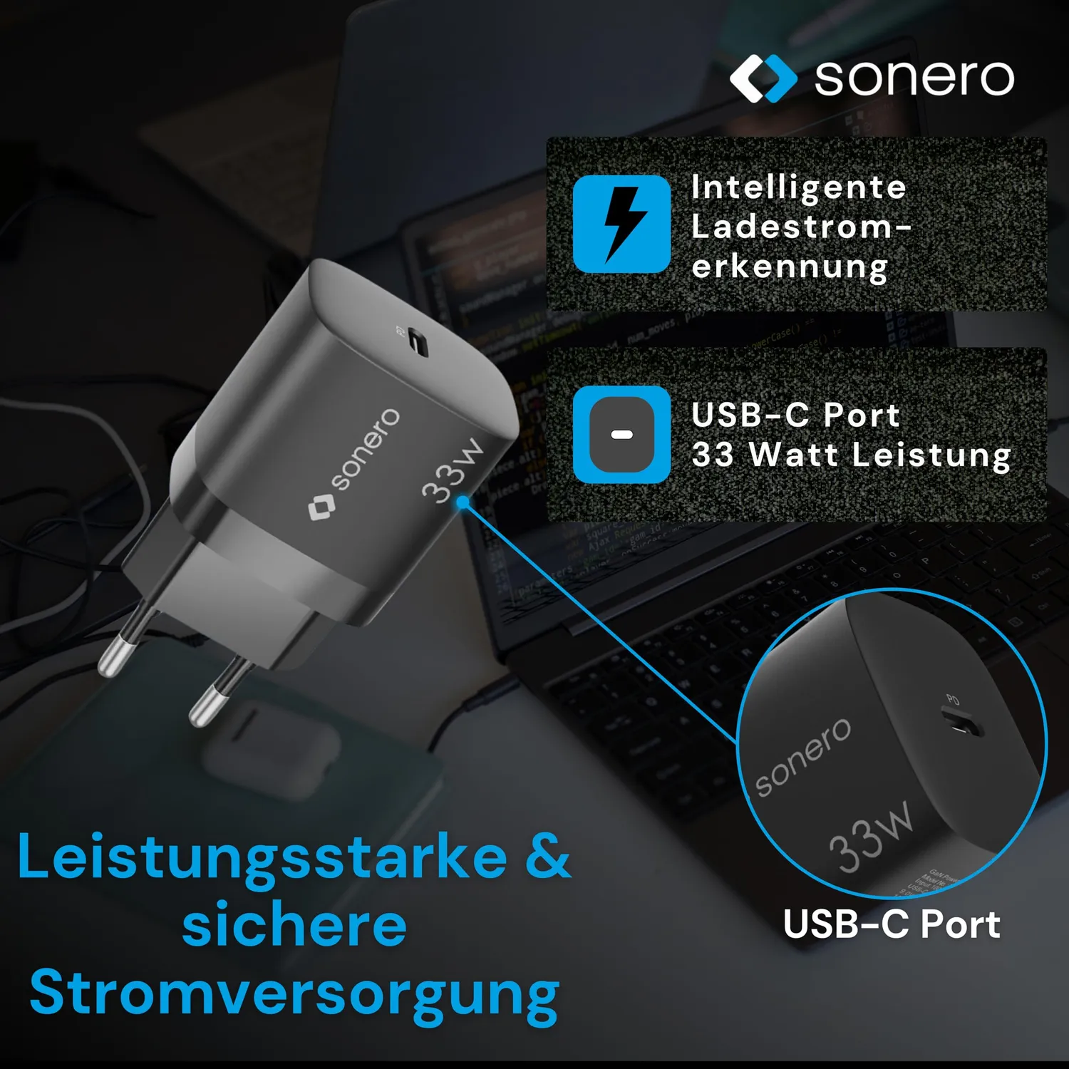 Sonero USB-C Ladegerät 33W GaN schwarz PD QC