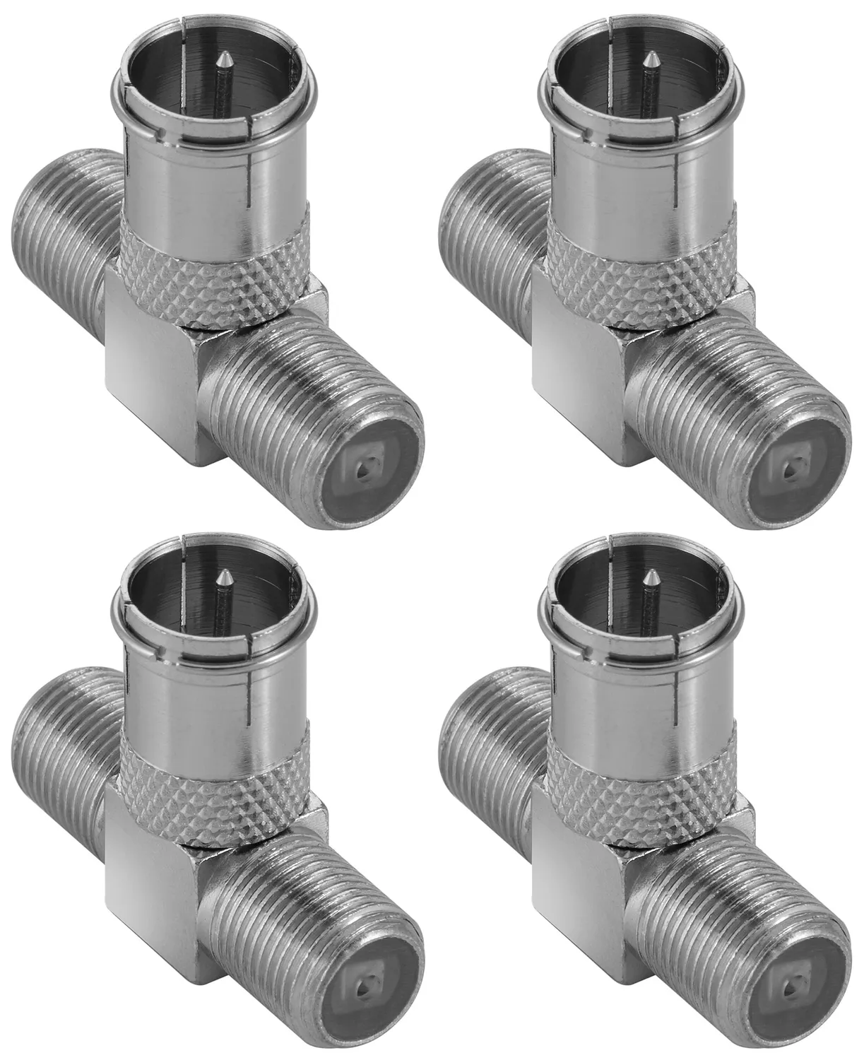 Poppstar SAT Verteiler T-Stück F-Stecker 2x F-Buchse 2er silbern