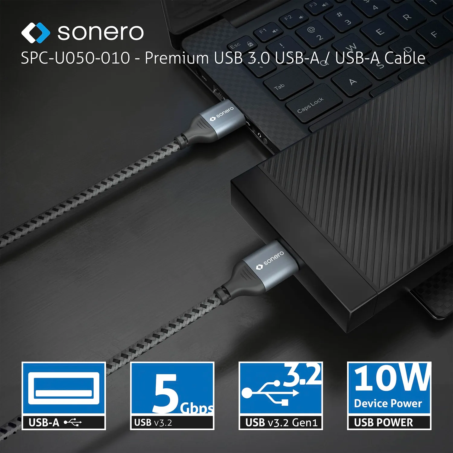 Sonero SPC-U050-015 USB-A auf USB-A Kabel 1,5m space grey 3.0