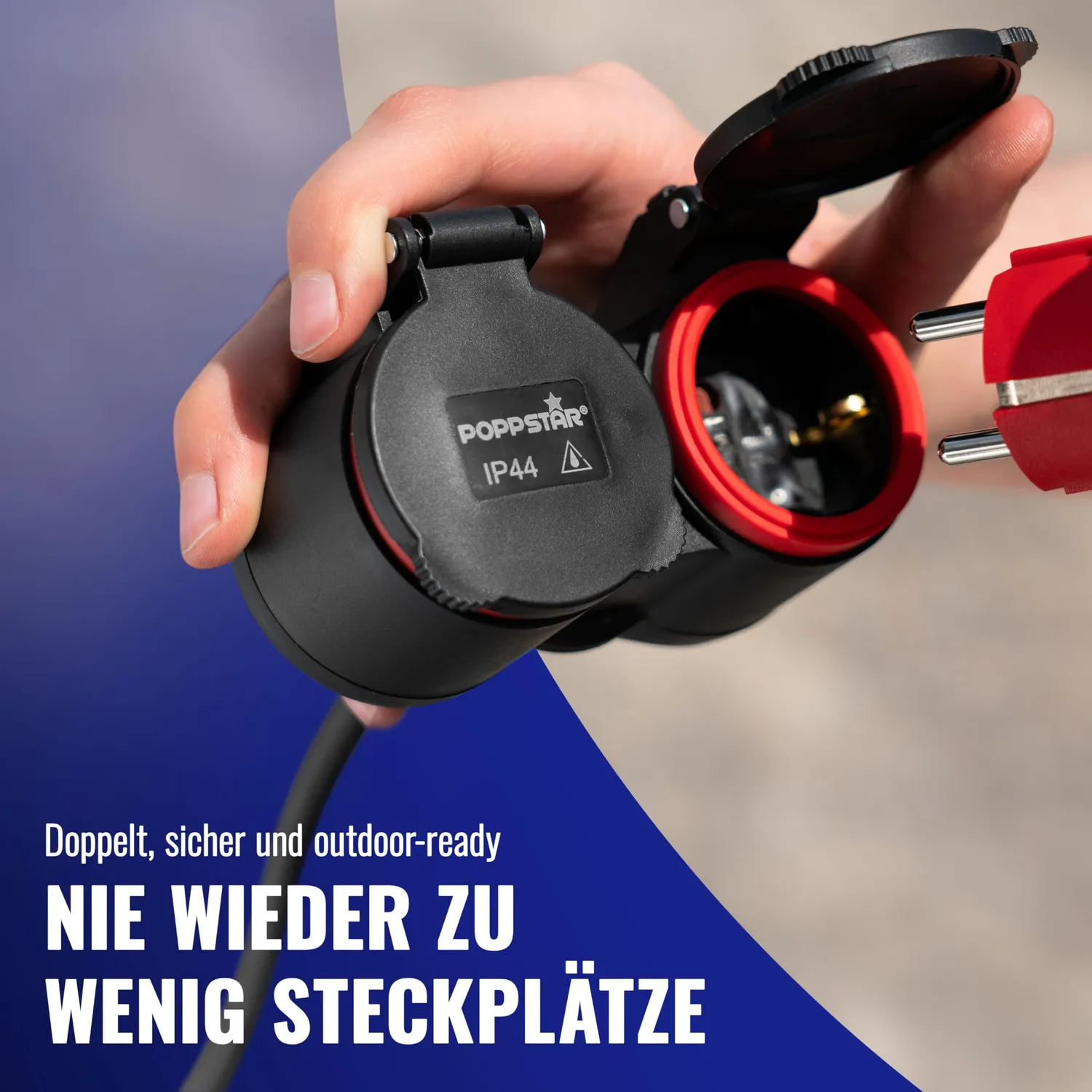 Poppstar Verlängerungskabel Outdoor 3m IP44 Doppelsteckdose