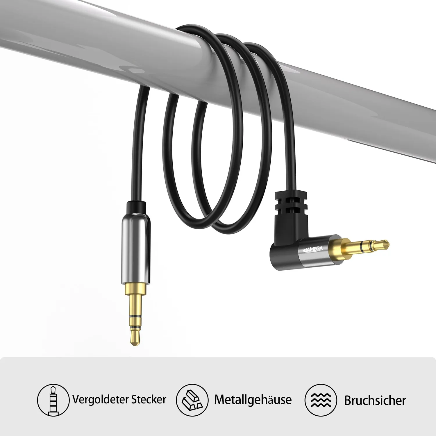 Jamega AUX Kabel 3,5mm 0,5m Schwarz gewinkelt